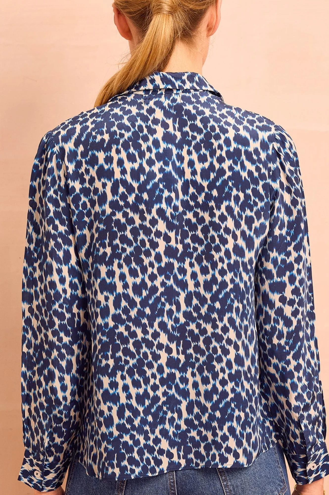 Milena Viscose Crepe Printed Shirt | Animal Ikat Navy/Cream