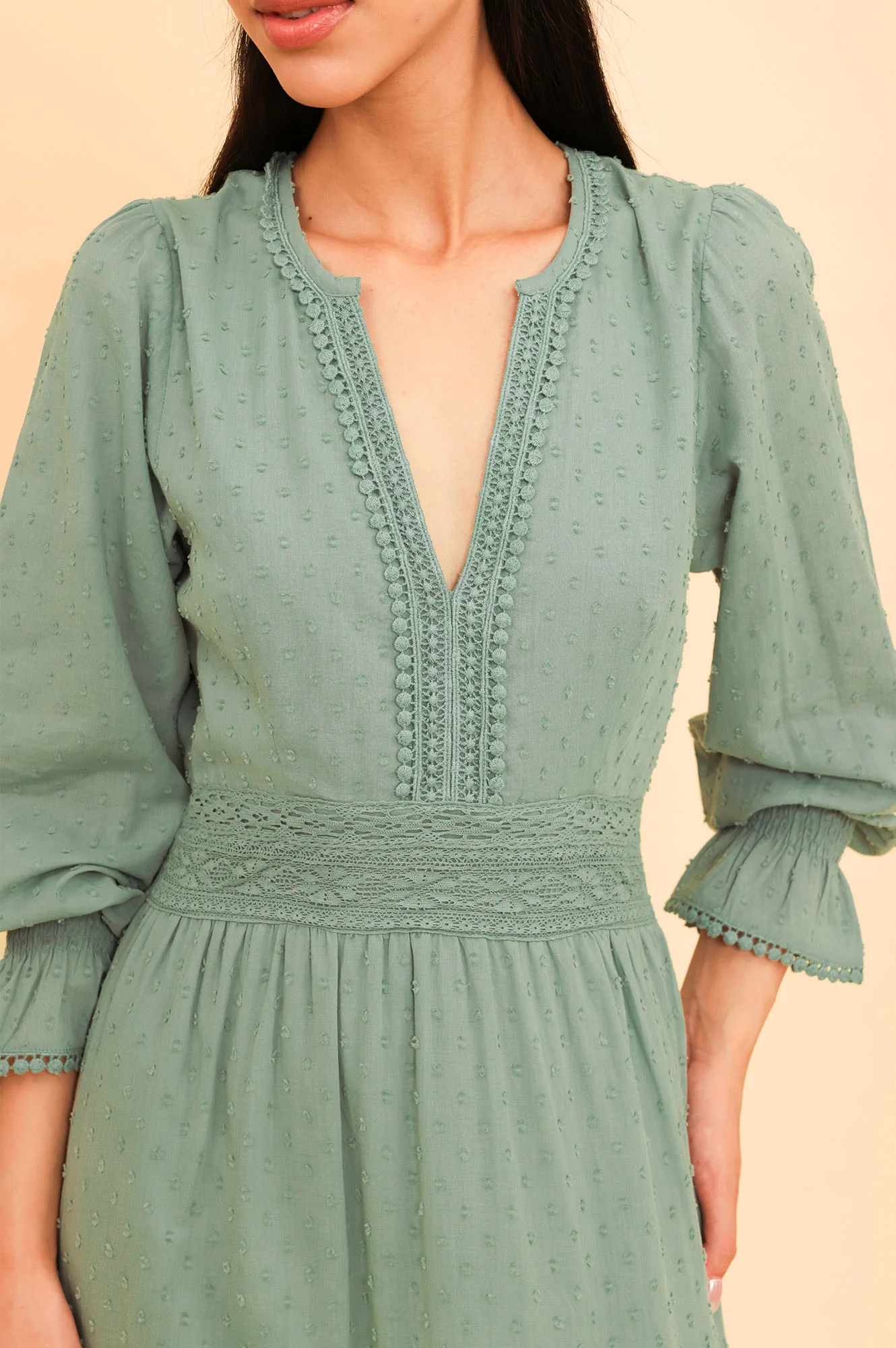 Purdie Organic Cotton Dobby Dress | Light Khaki