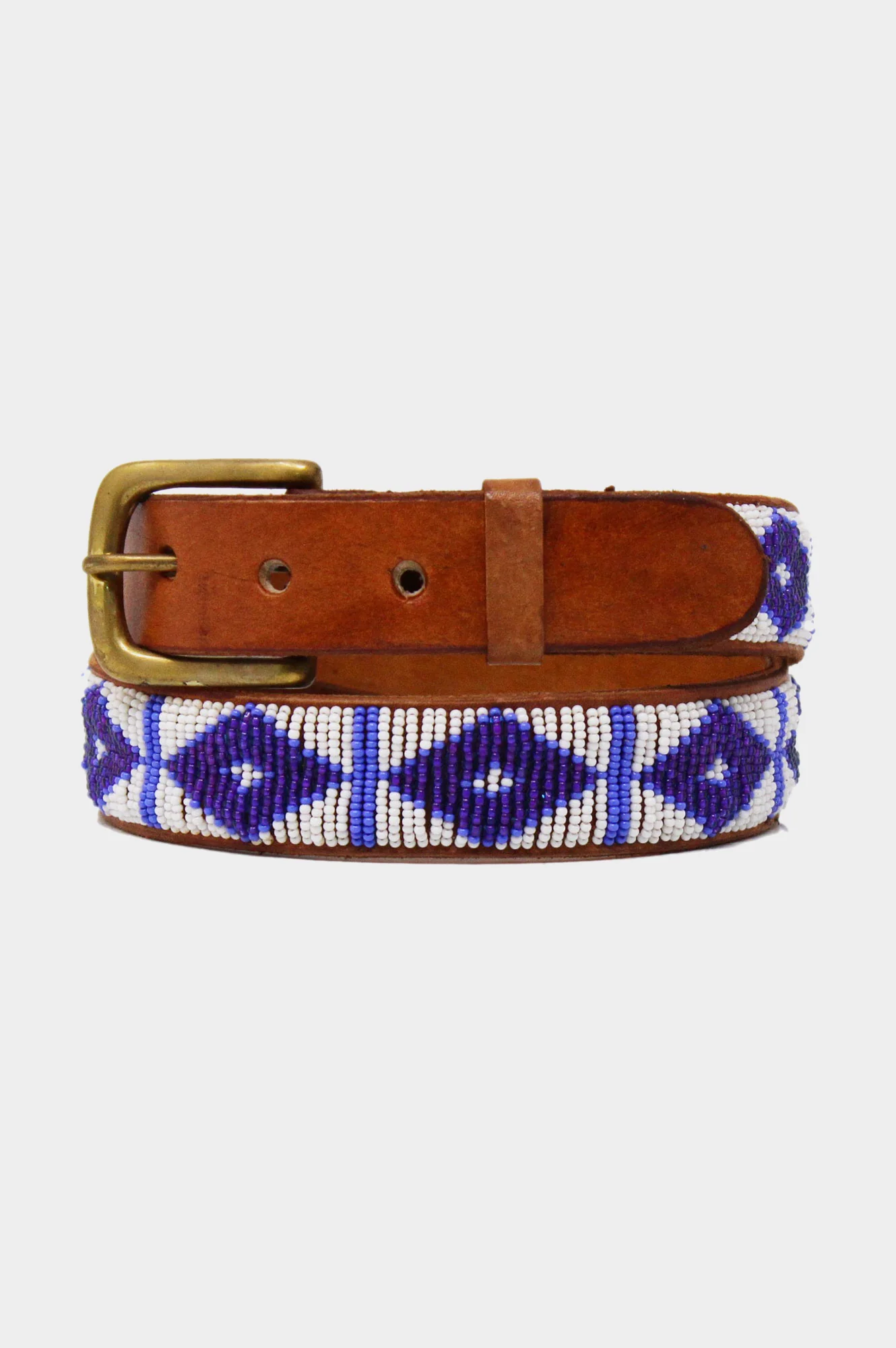 Triangle Leather Belt | Tan Leather White/Masai Blue