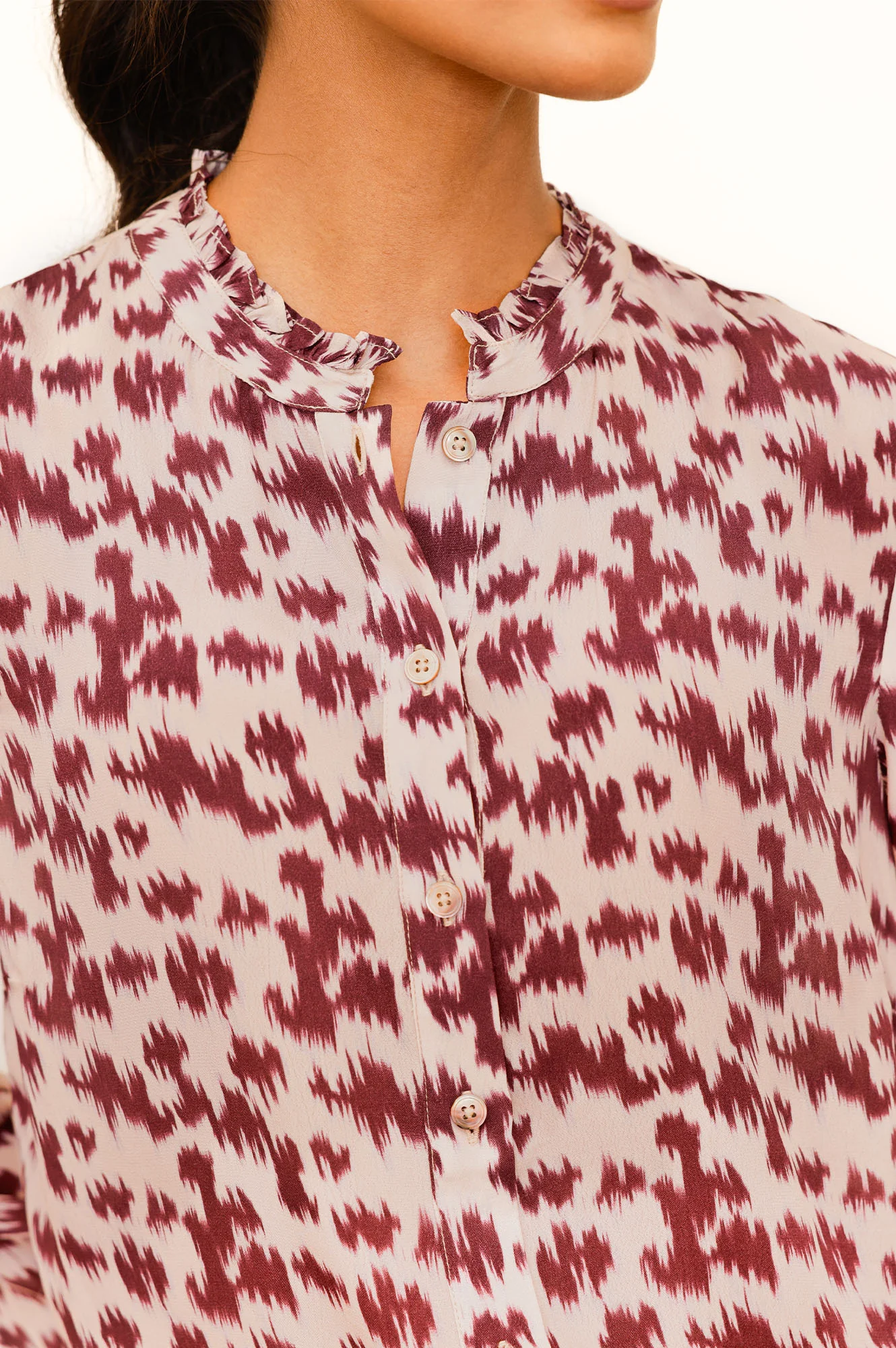 Cosima Viscose Crepe Printed Shirt | Animal Ikat Fig