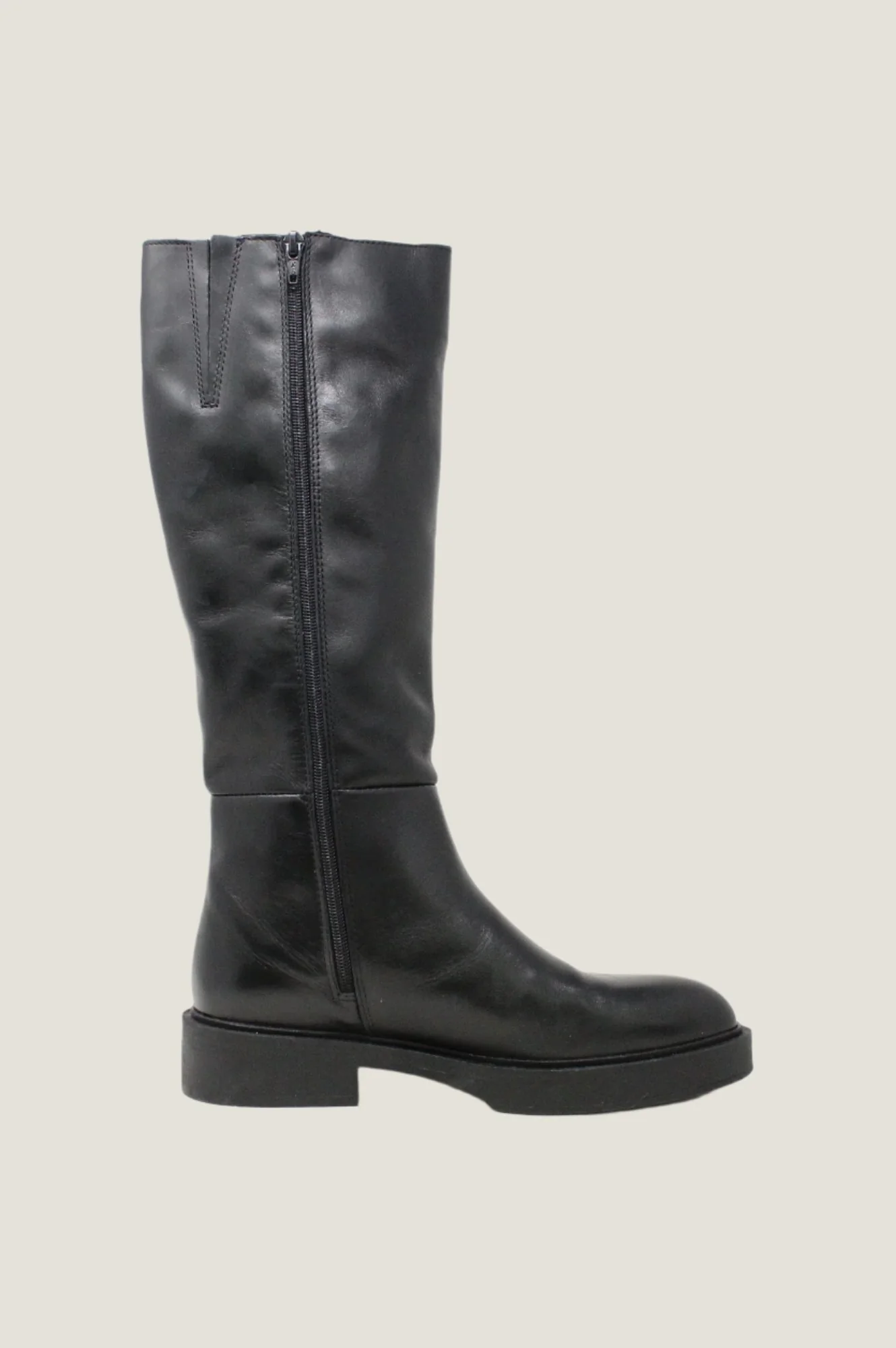 ALPE Leather Knee High Flat Boots | Black
