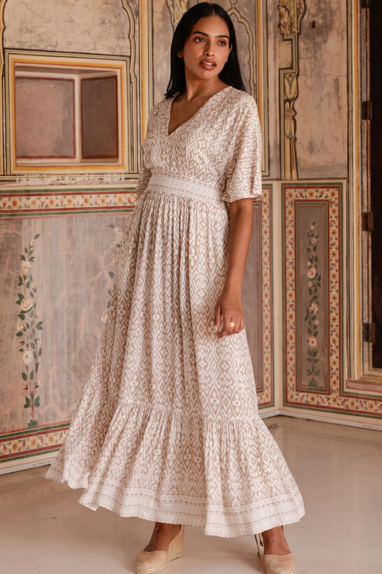 Lena EcoVero™ Dress | Taupe/White