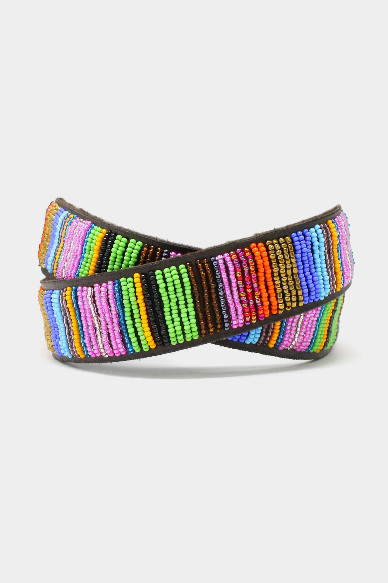 Vertical Full Beaded Leather Belt | Multishine