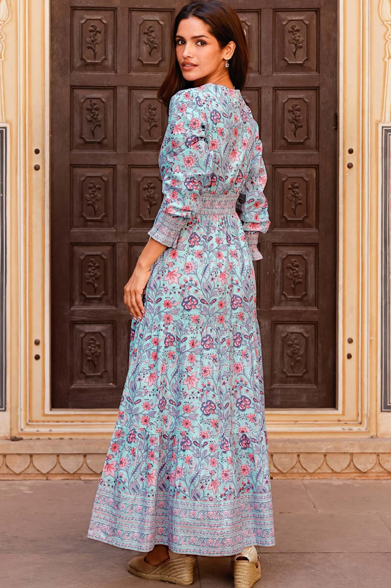 Billie Organic Cotton Block Print Dress | Gardenia Blue/Red