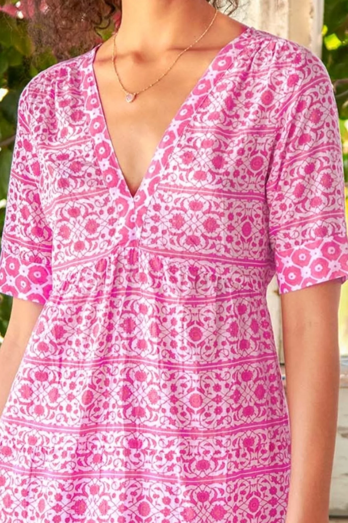 Santorini Cotton Kaftan | Santorini White/Pink