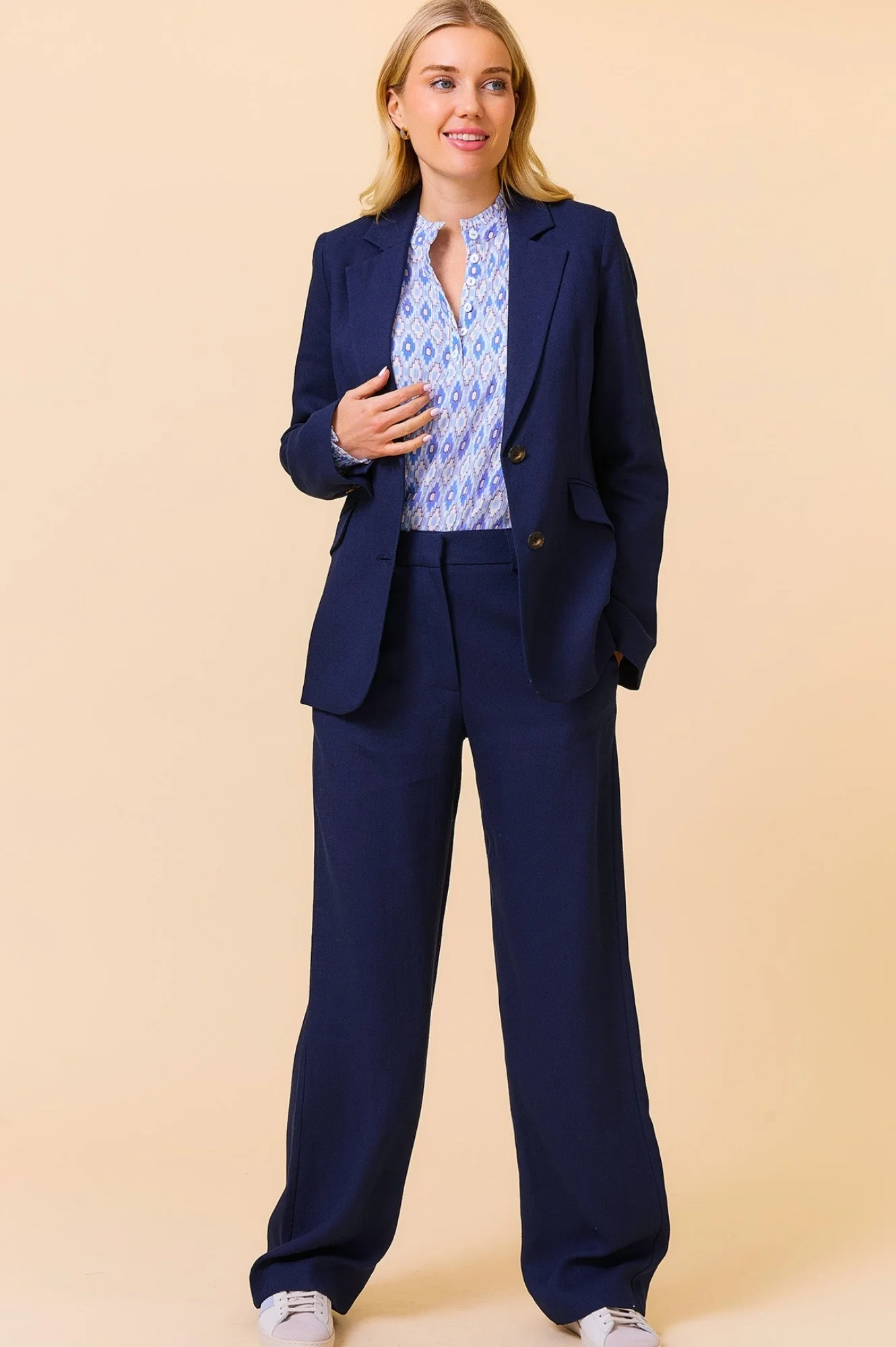 Linen Blend Blazer | Navy