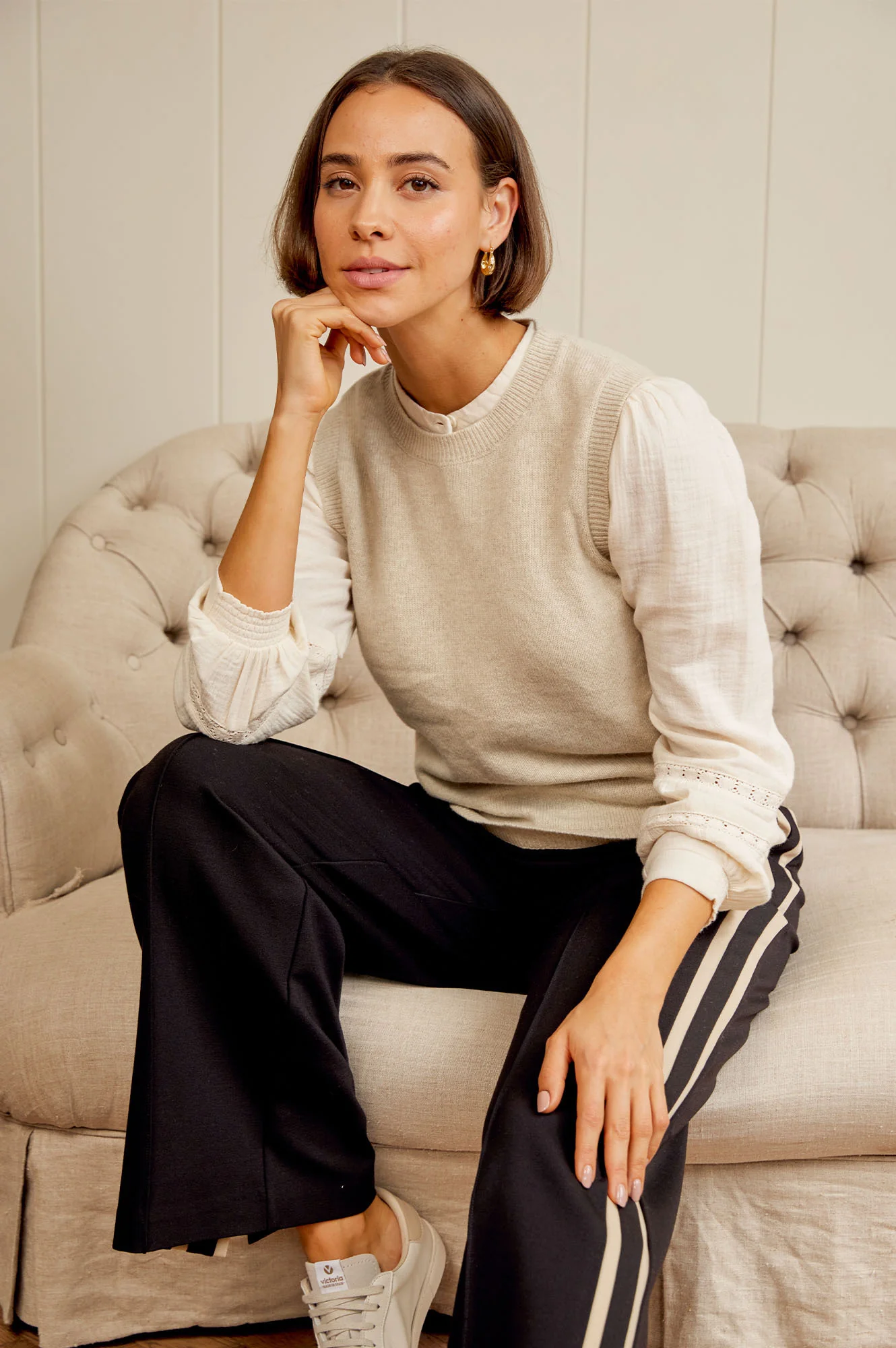 Crew Neck Rib Tank | Taupe