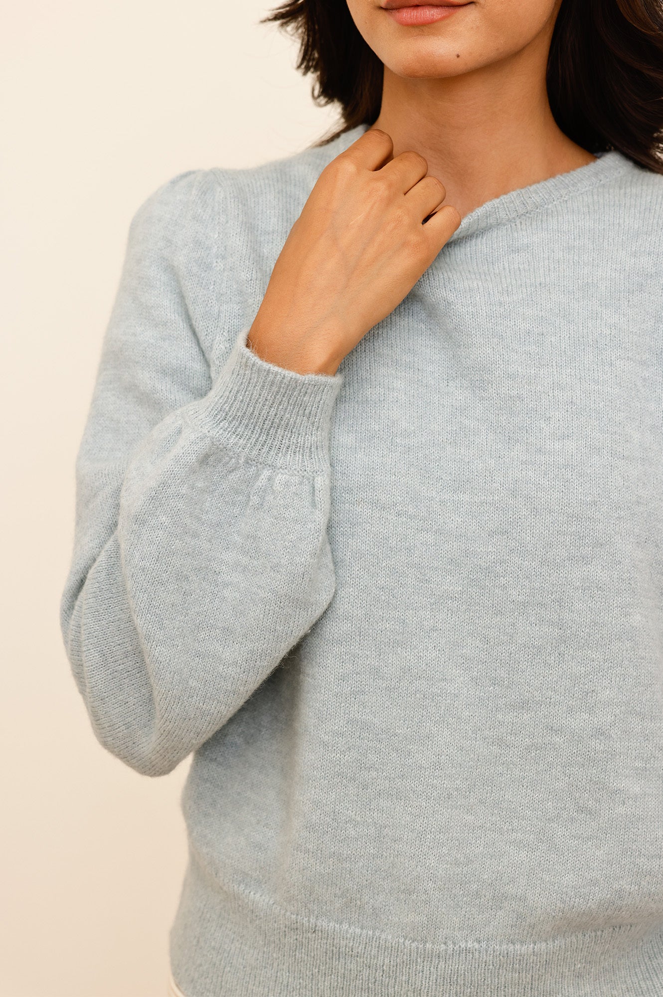 Alpaca Blend Puff Sleeve Jumper | Dusty Blue