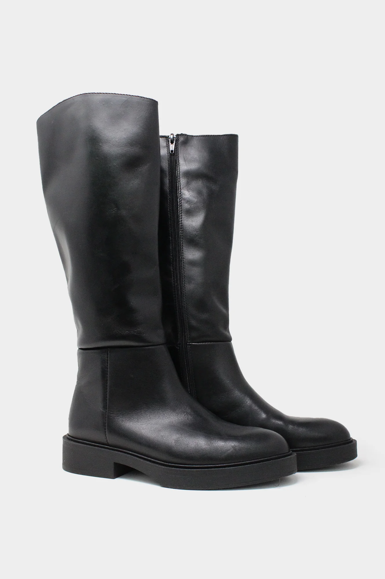ALPE Leather Knee High Flat Boots | Black