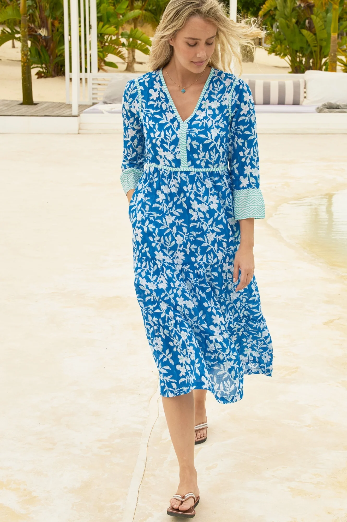 Hayden Block Print Dress | Japanese Cobalt