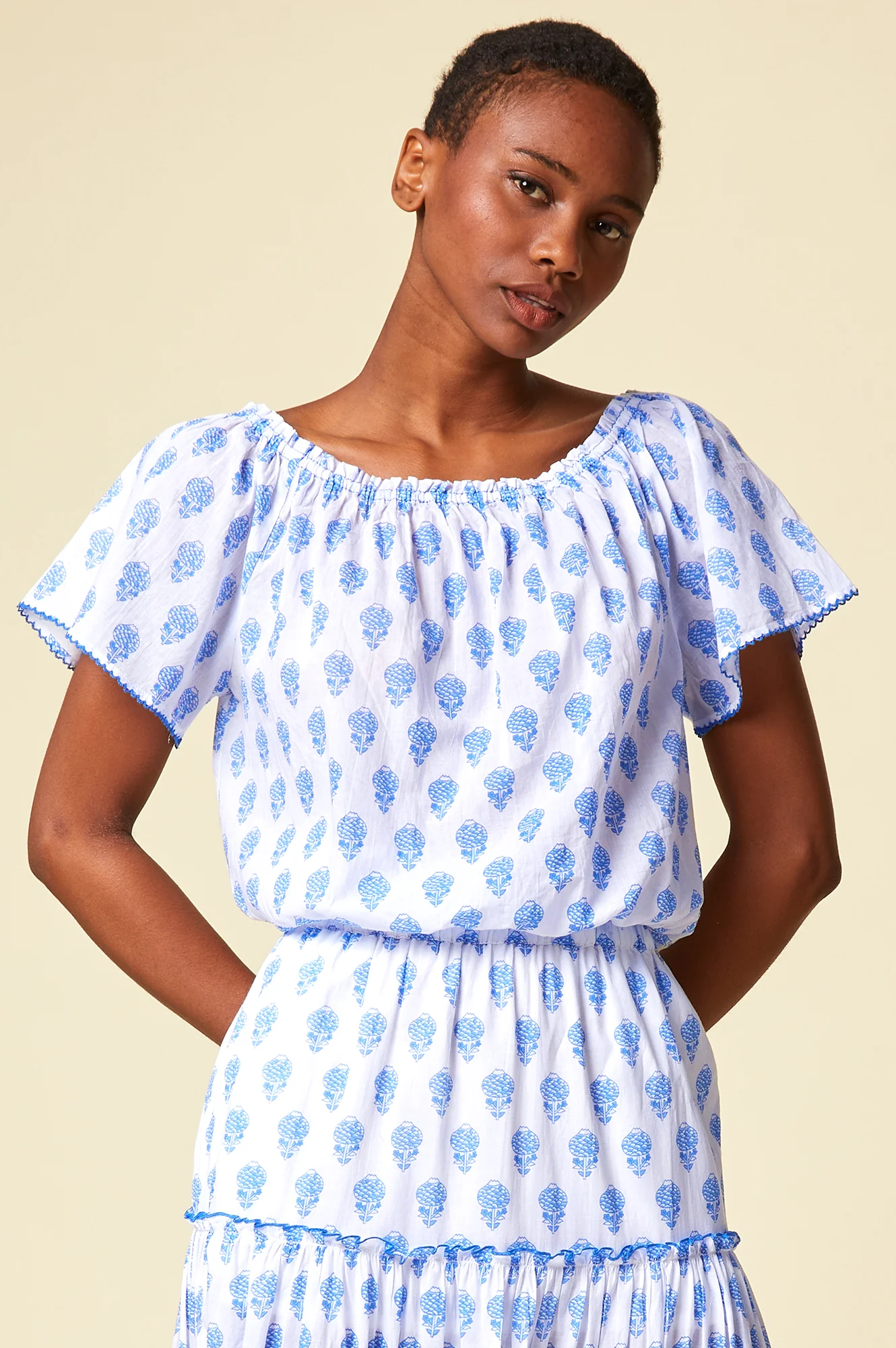 Ilana Organic Cotton Top | White/Blue