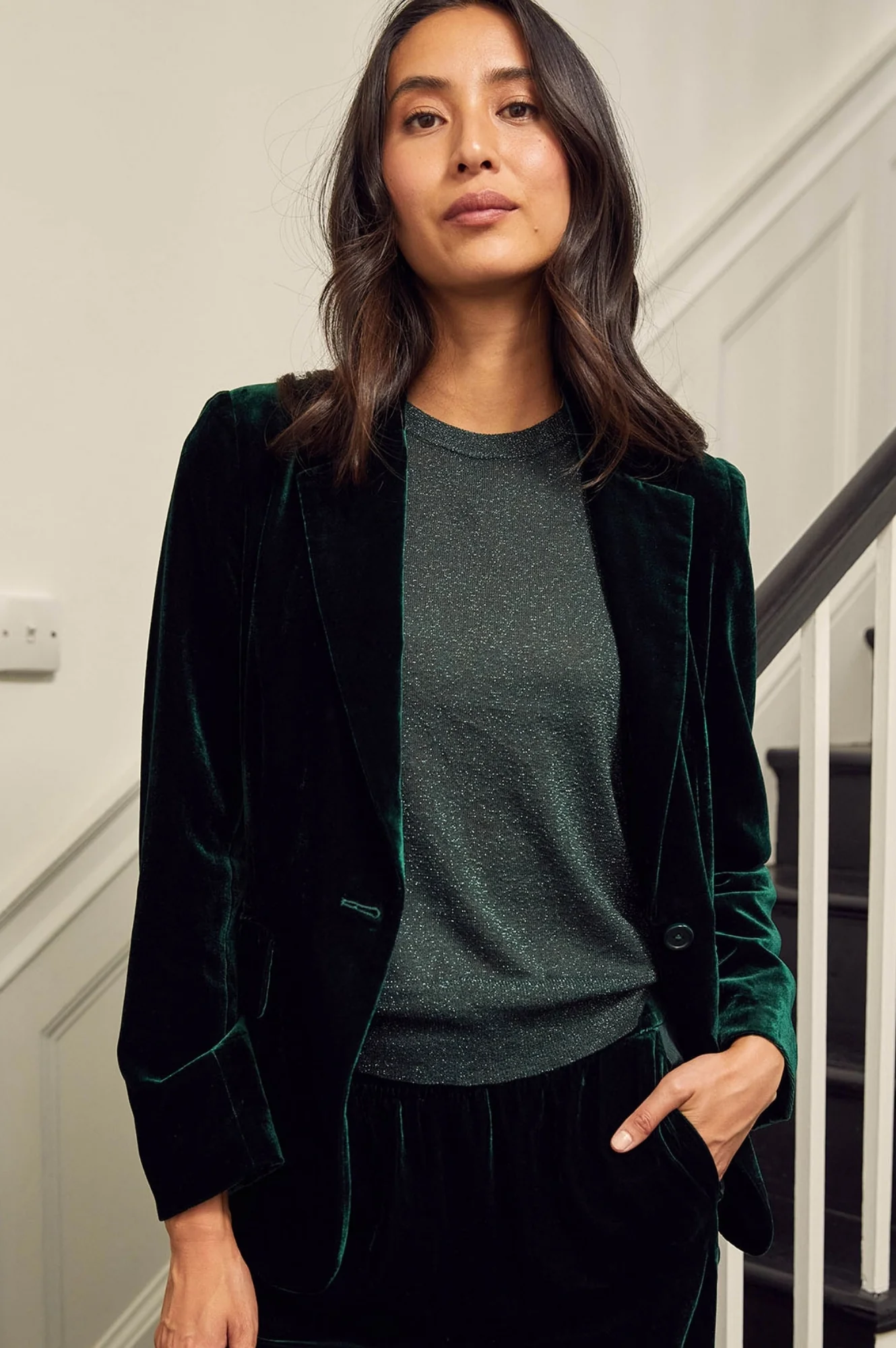 Asha Velvet Blazer | Emerald