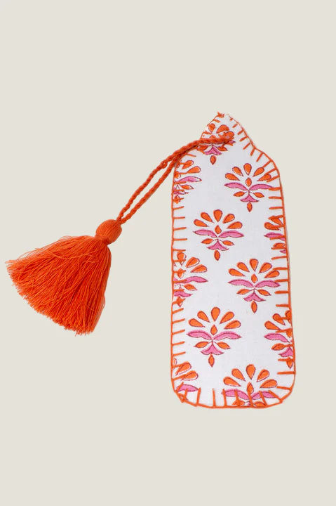 Block Printed Organic Cotton Quilted Bookmark | Hot Coral