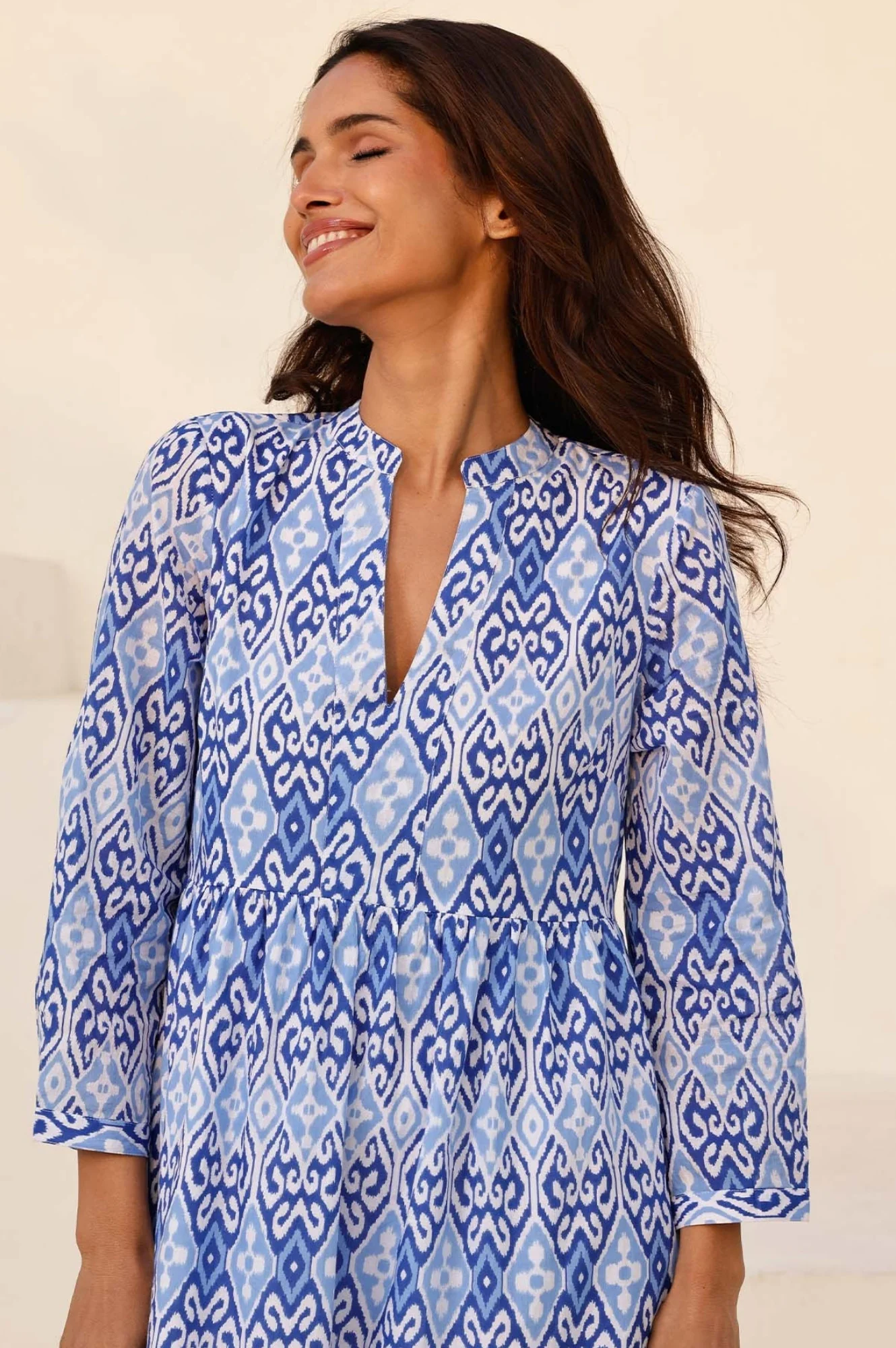 Mara Organic Cotton Dress | Mara Ikat White/Blue