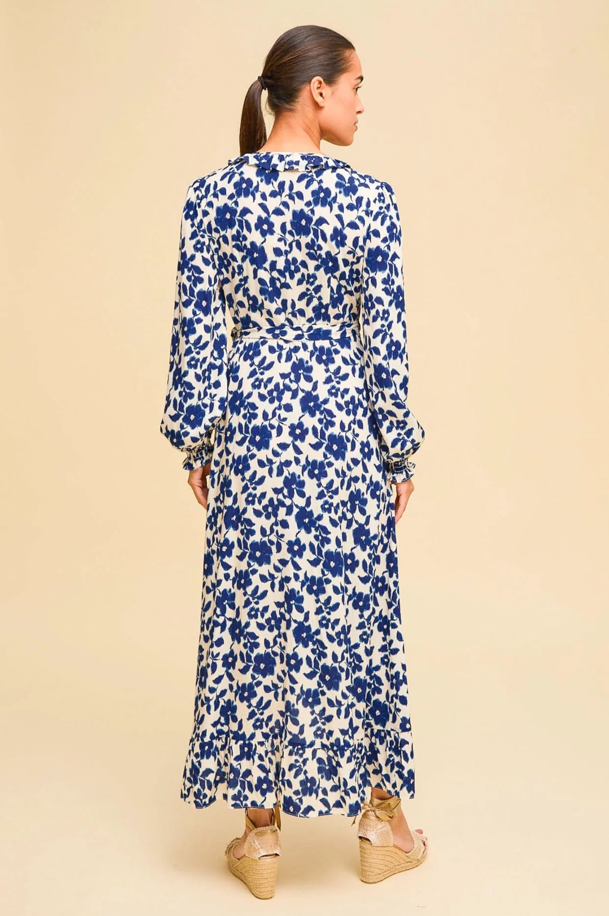 Demi Long Sleeve EcoVero Wrap Dress | Blossom Cream/Navy