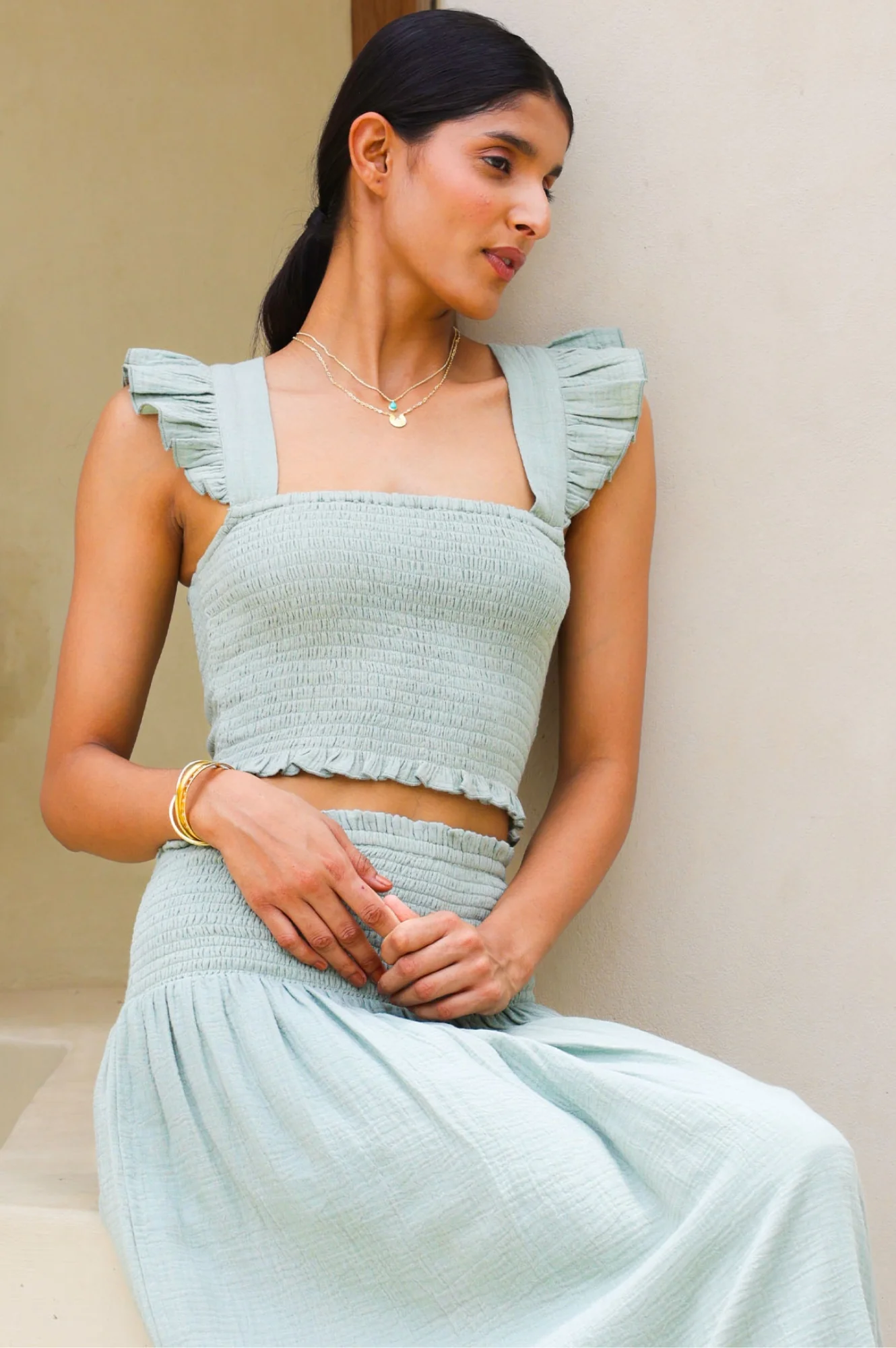 Bryony Cheesecloth Top | Light Khaki