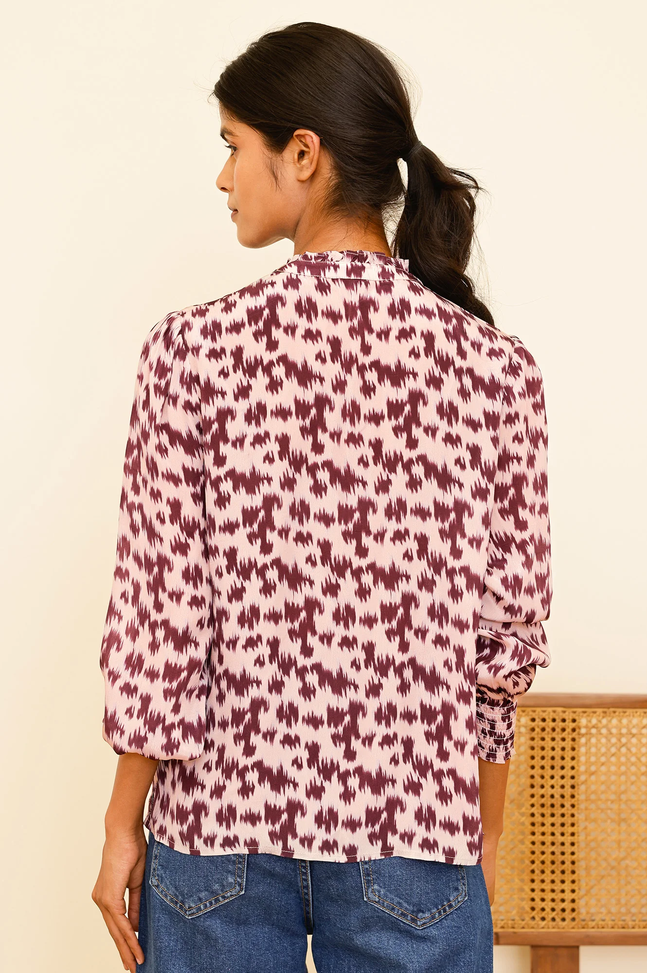 Cosima Viscose Crepe Printed Shirt | Animal Ikat Fig