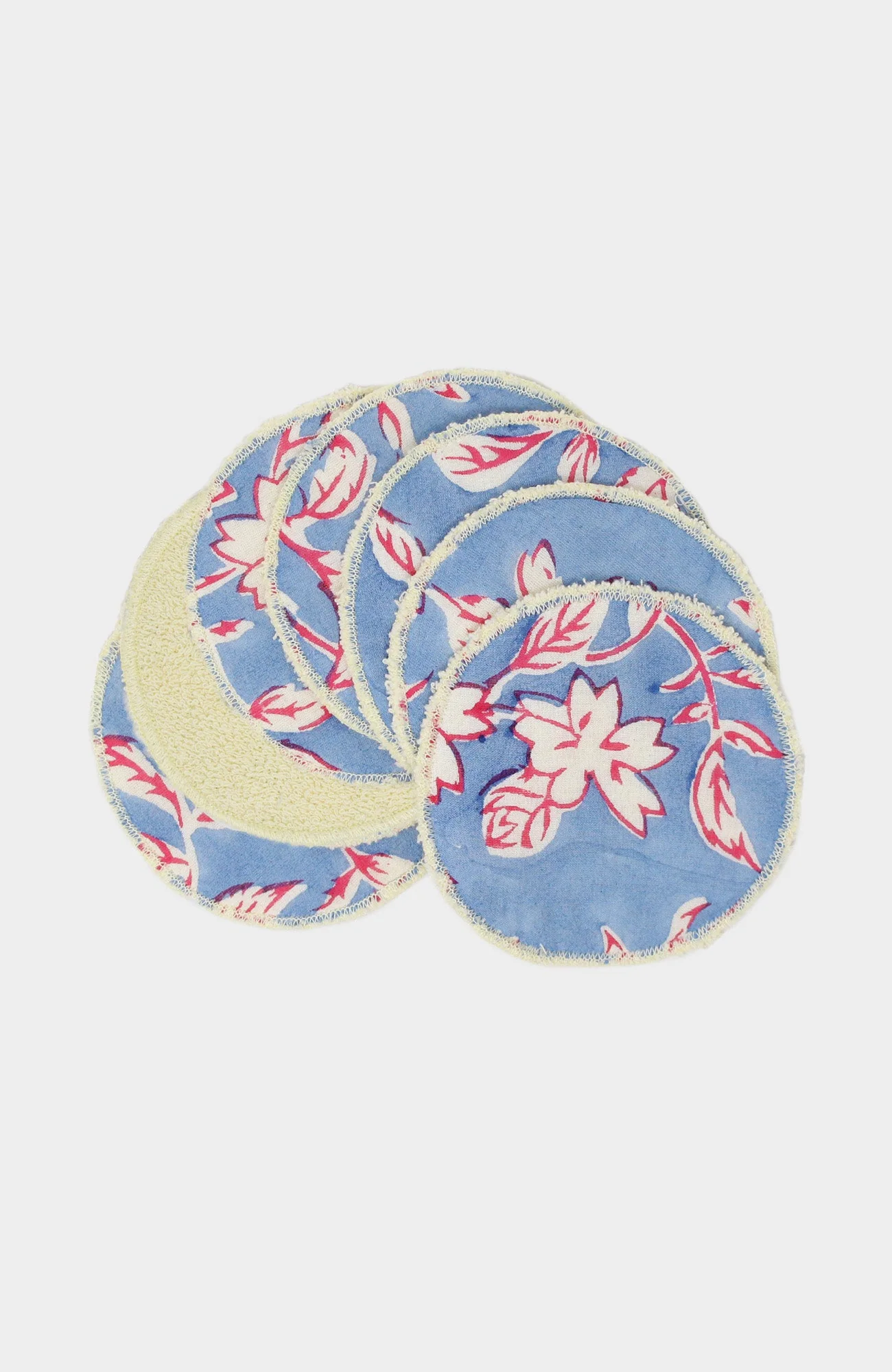 Block Print Face Pads | Japanese Flower Marina Blue