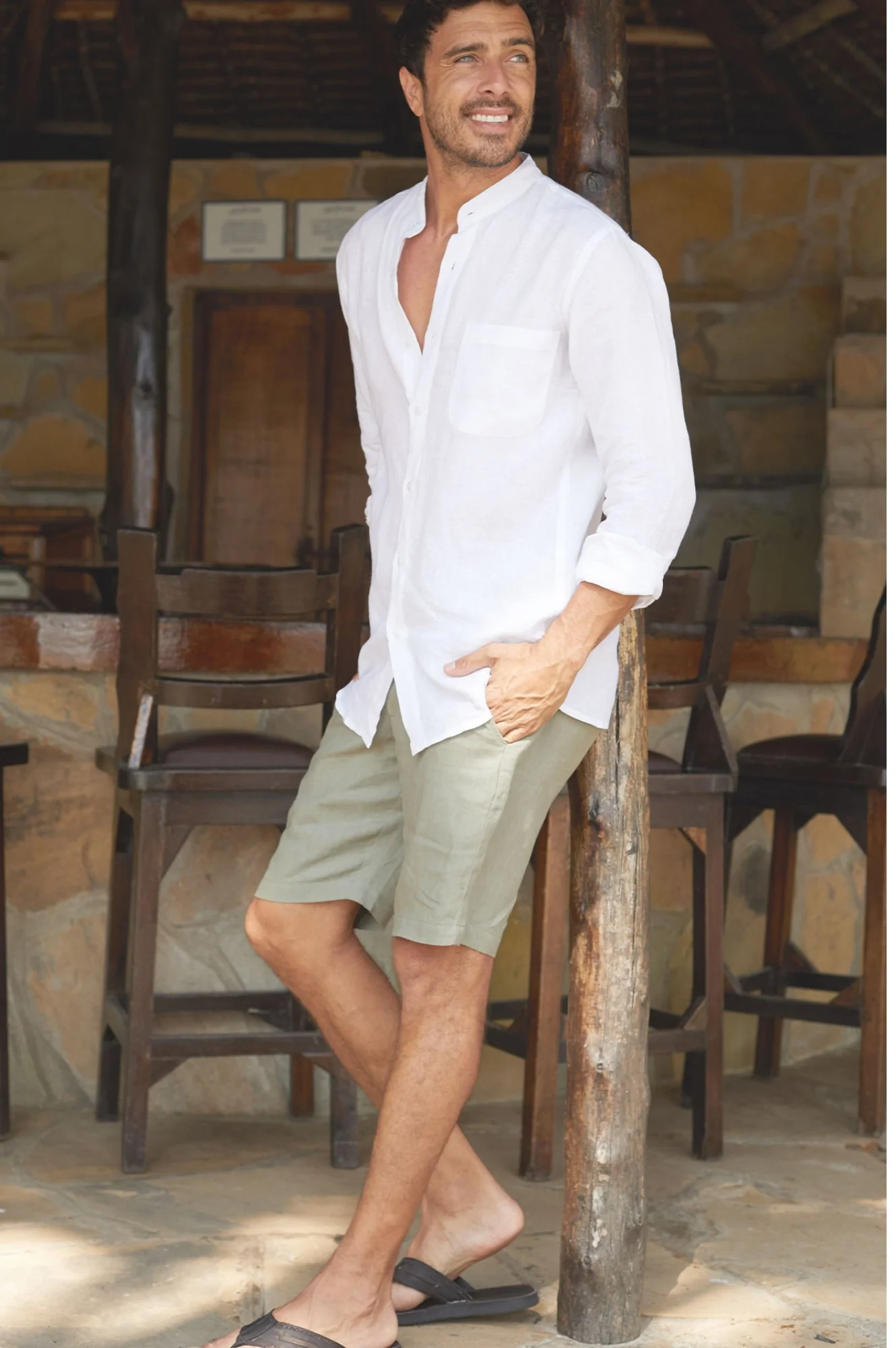 Men's Nehru Collar Linen Shirt | White