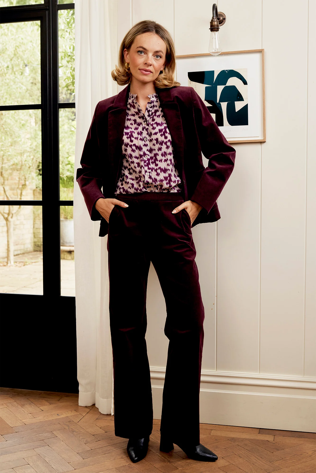 Gaia Stretch Corduroy Blazer | Burgundy