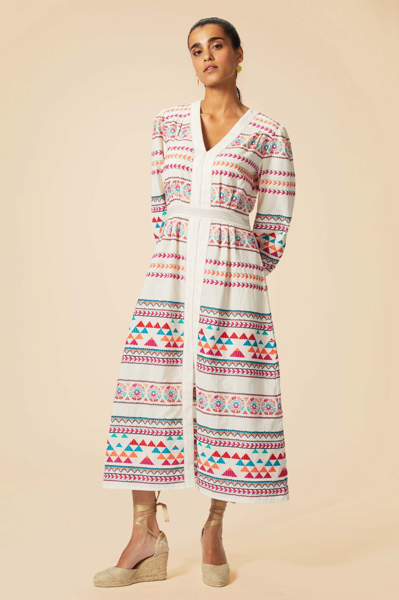Jamila Jacquard Dress | Ecru/Multi