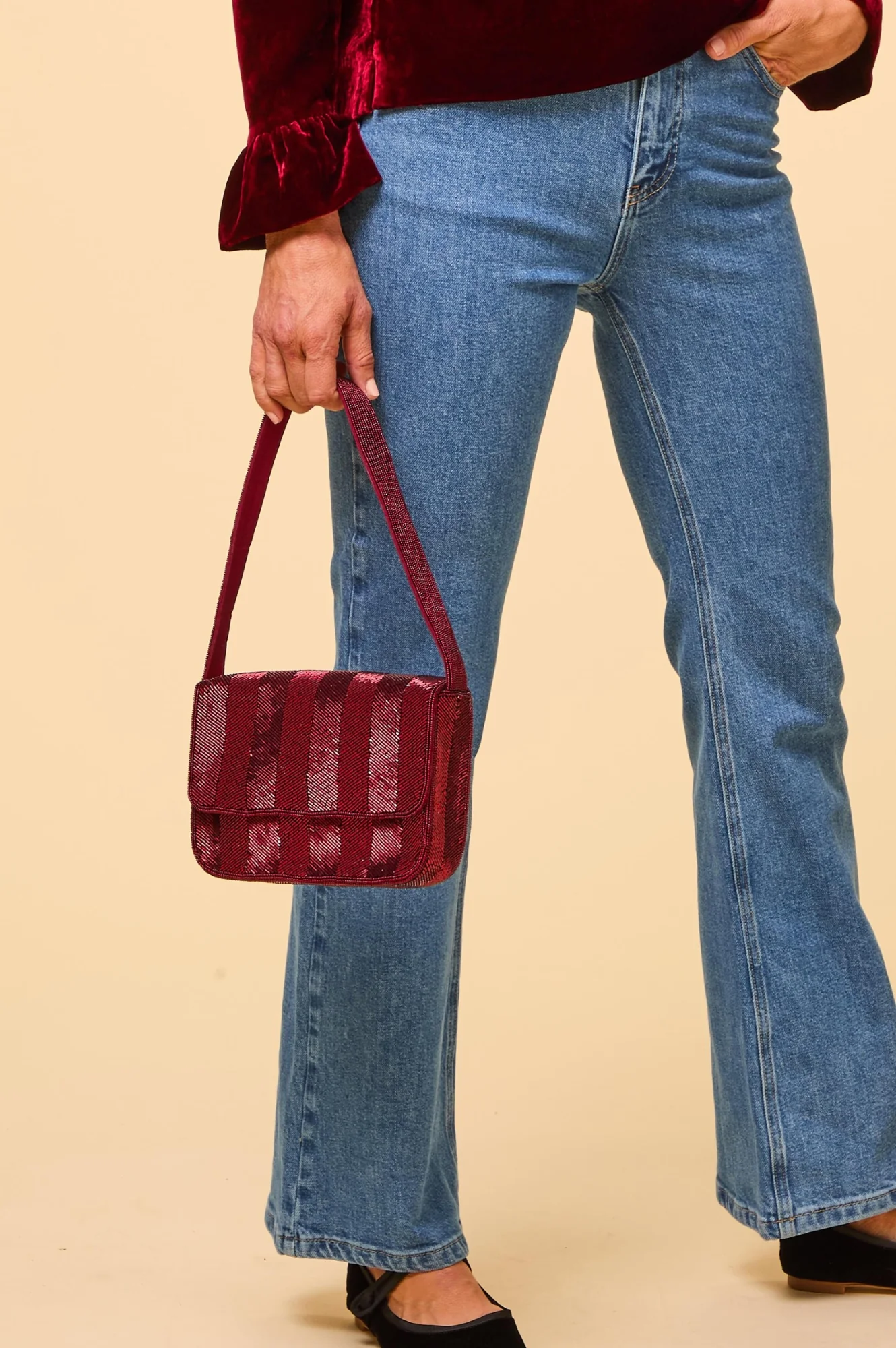 Beaded Strap Handbag | Chevron Wine