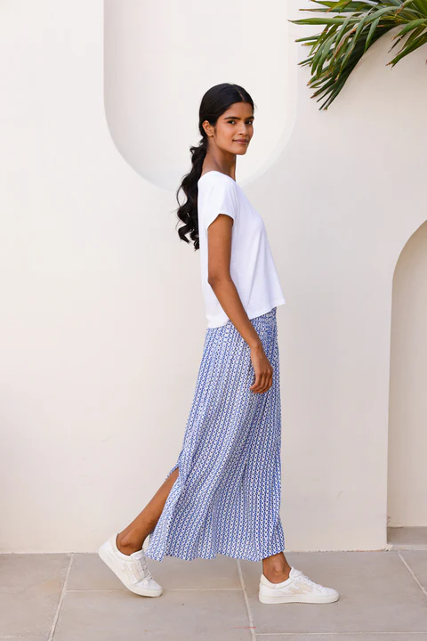Brady Skirt | Santorini Border Blue/White