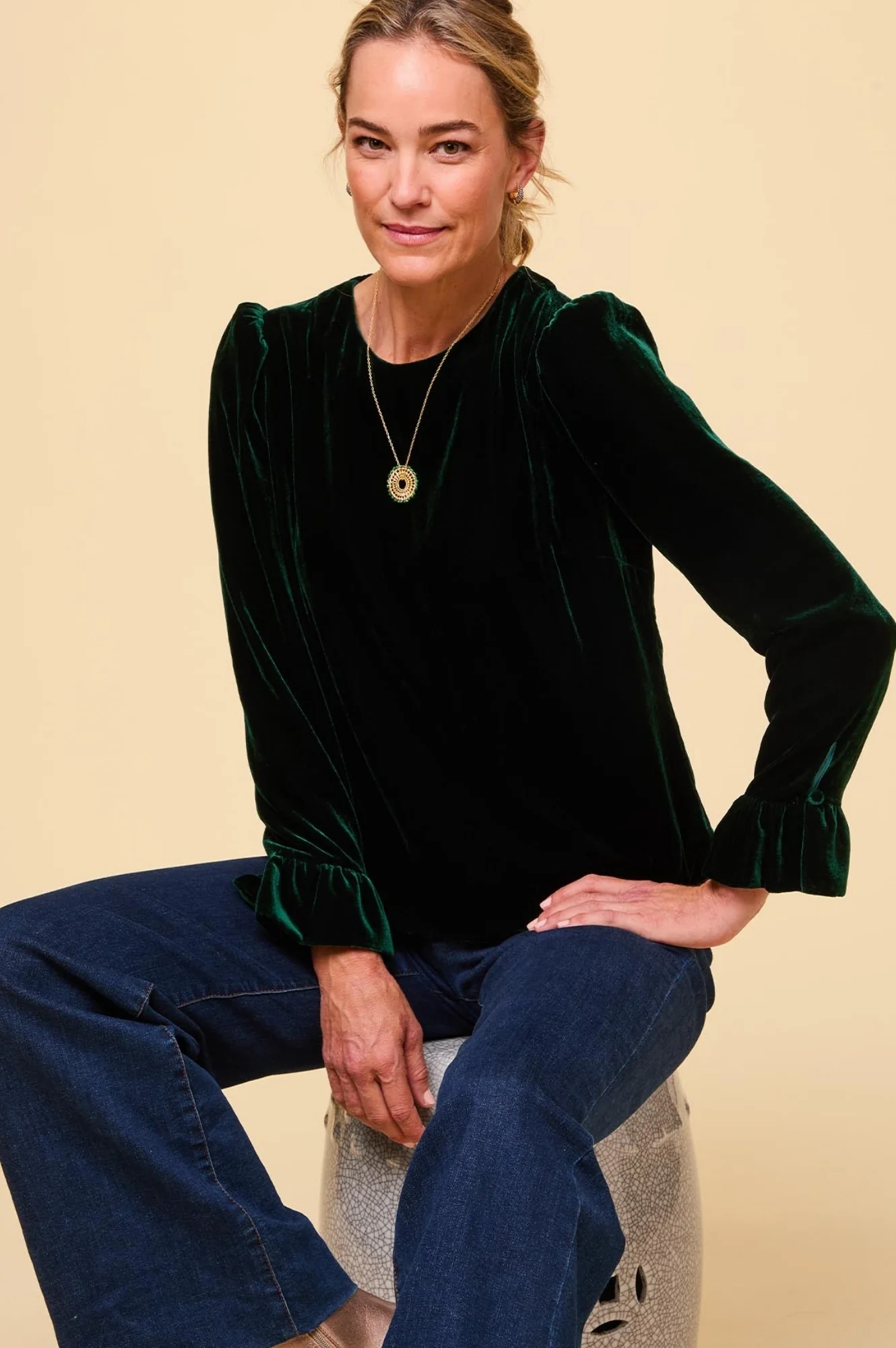 Victoria Velvet Top | Emerald