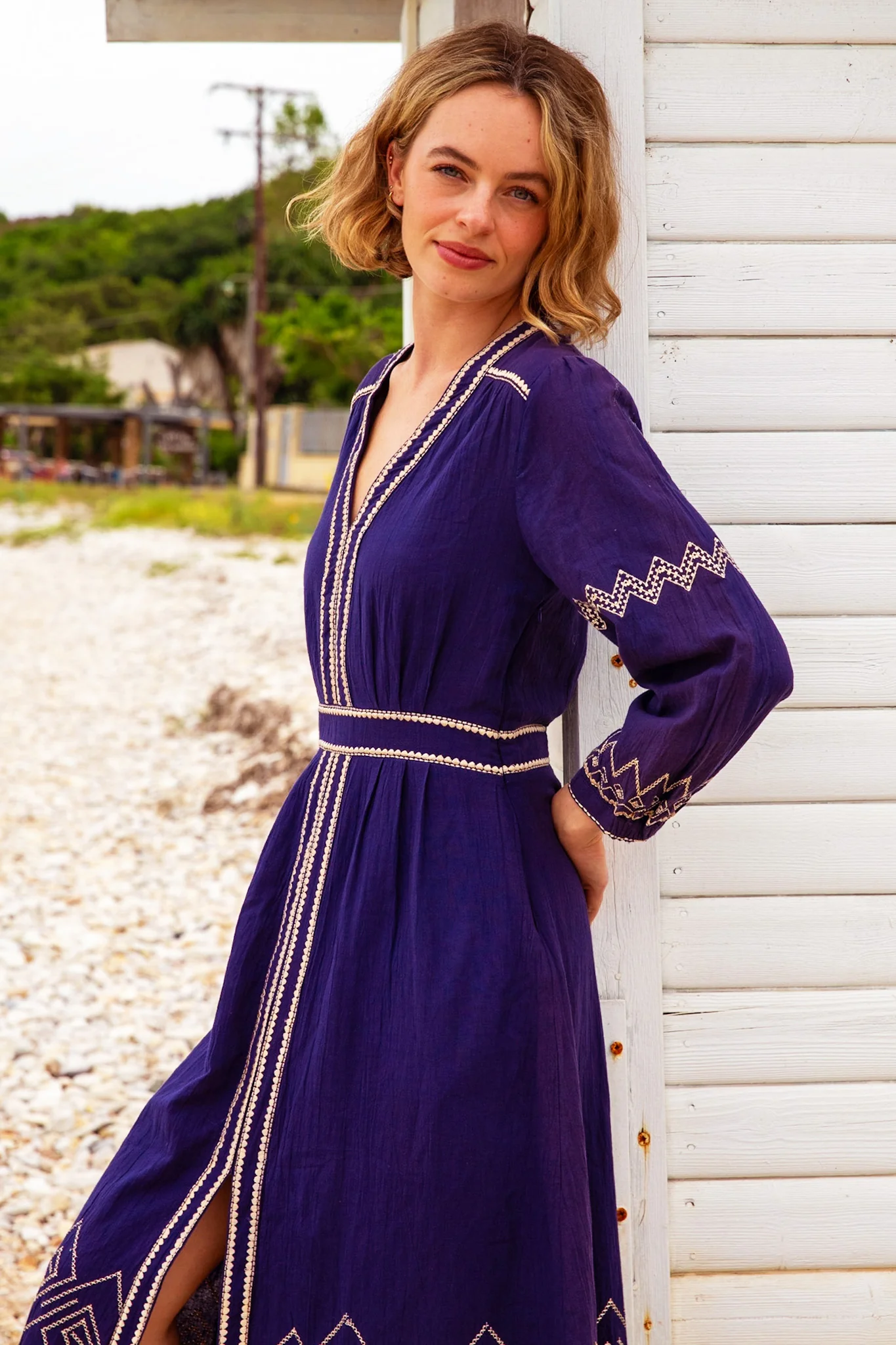 Jamila Embroidered Dress | Navy/Gold
