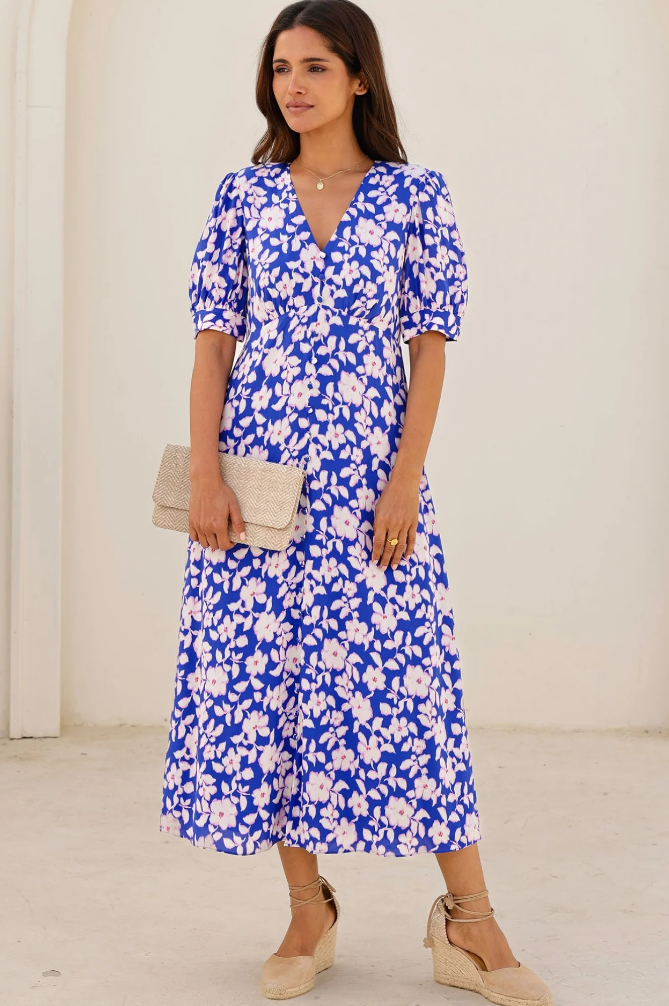 Anne Tea EcoVero™ Dress | Blossom Cobalt/Pink