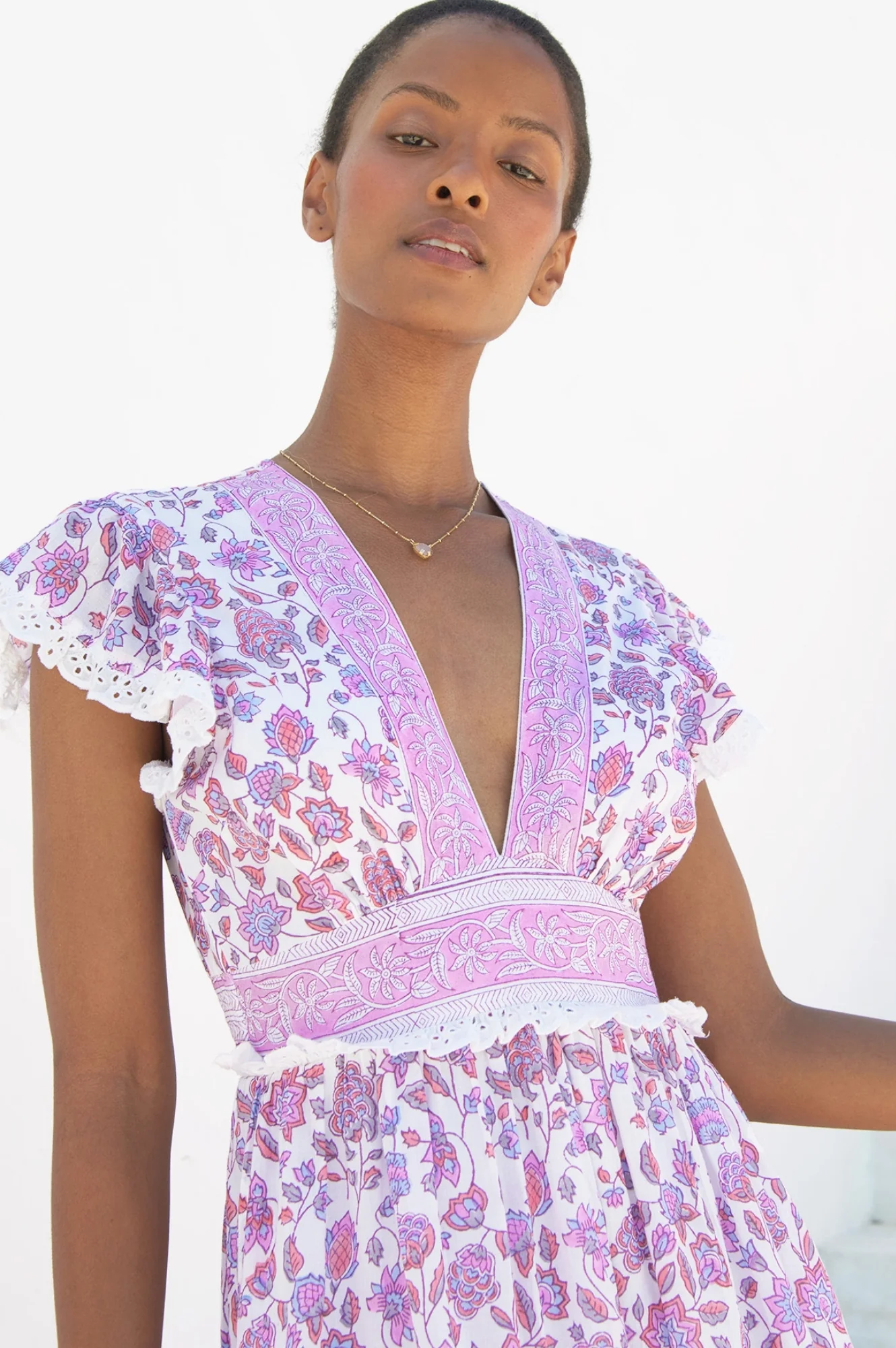 Pippa Block Print Dress | Garden Jaal Pink/White