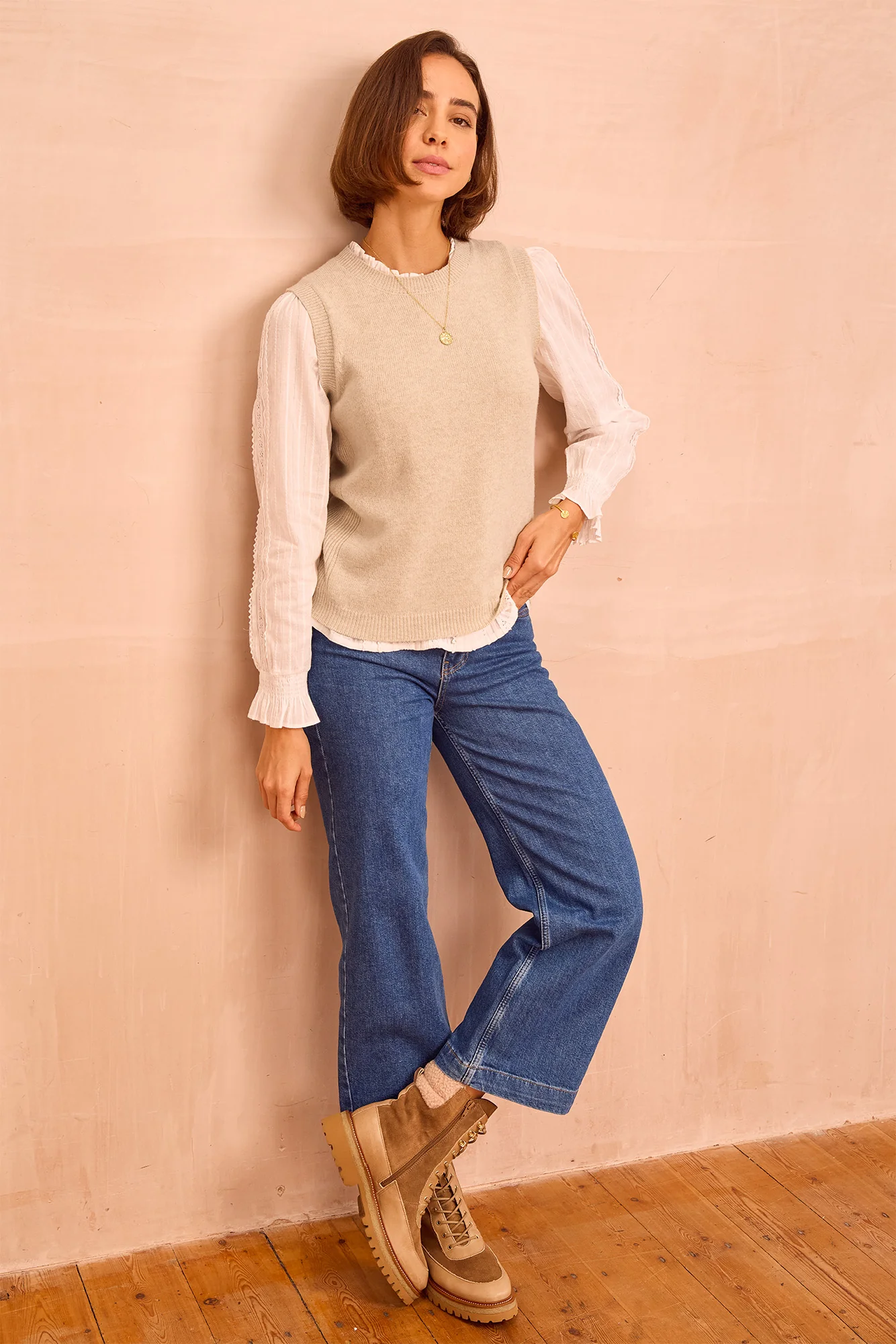 Crew Neck Rib Tank | Taupe