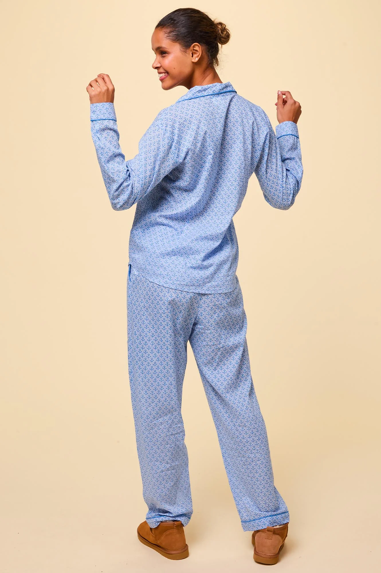 Cotton Pyjama Set | Bud Stamp Blue/Cobalt