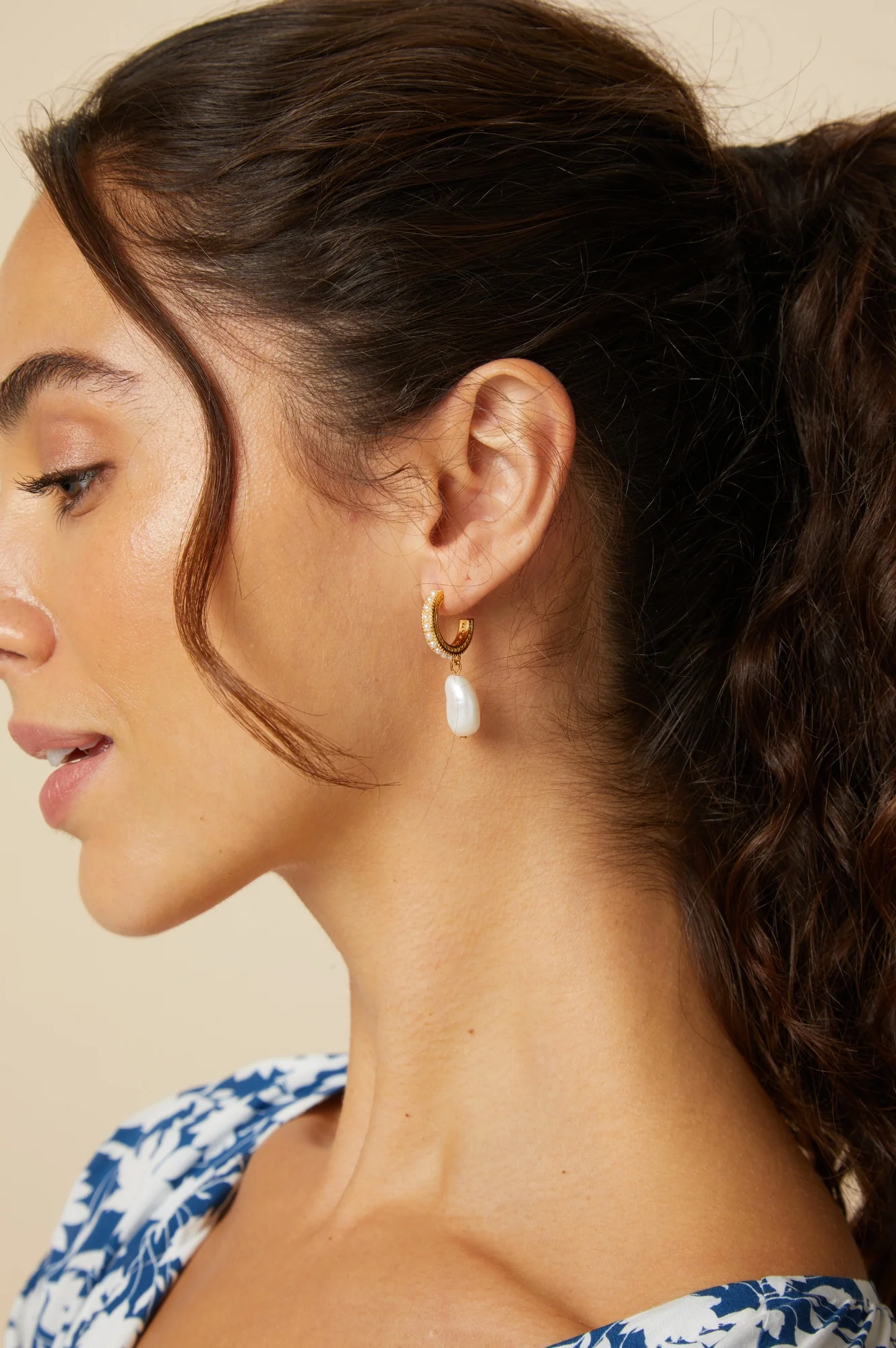ASHIANA Pearl Drop Hoop Earrings | Gold