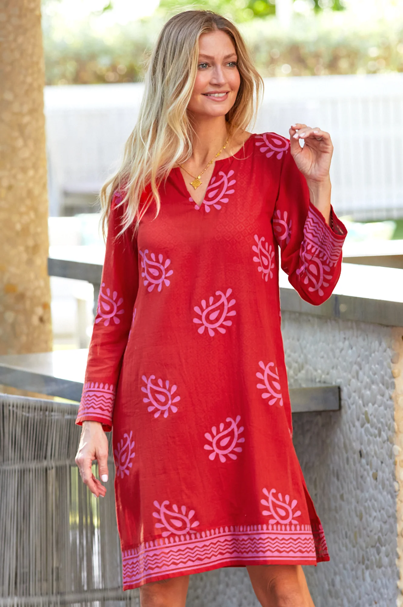 Guadalupe Short Tunic | Paisley Red/Pink