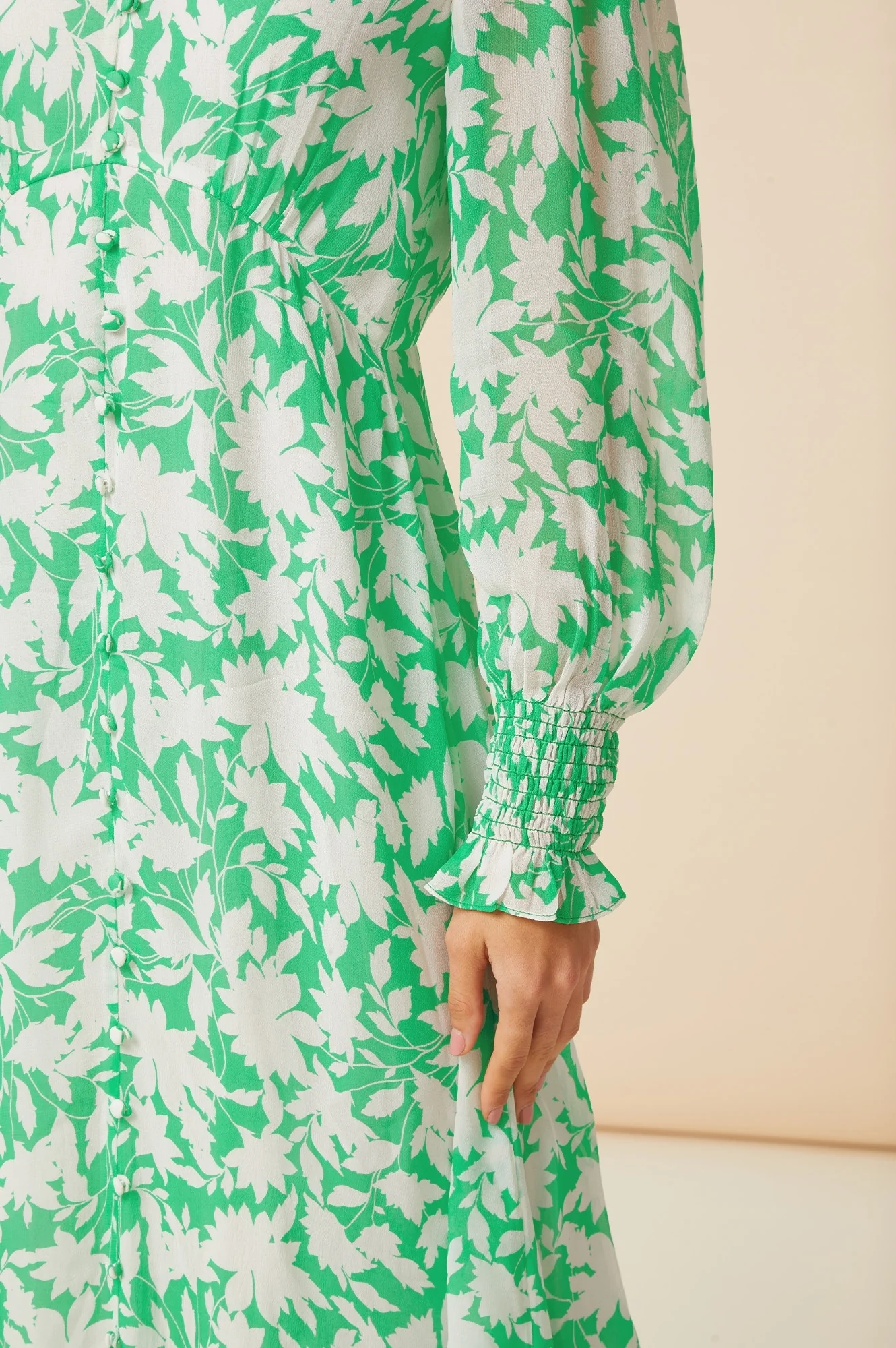 Long Sleeve Sally Anne Dress | Clematis Vines Green/Ivory