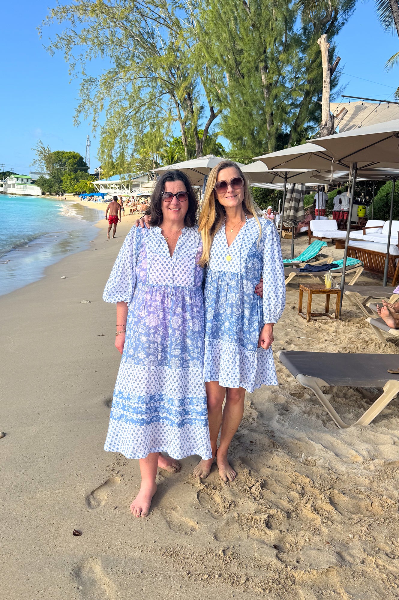 Marina Organic Cotton Print Mix Dress | Blossom Print Blue/White