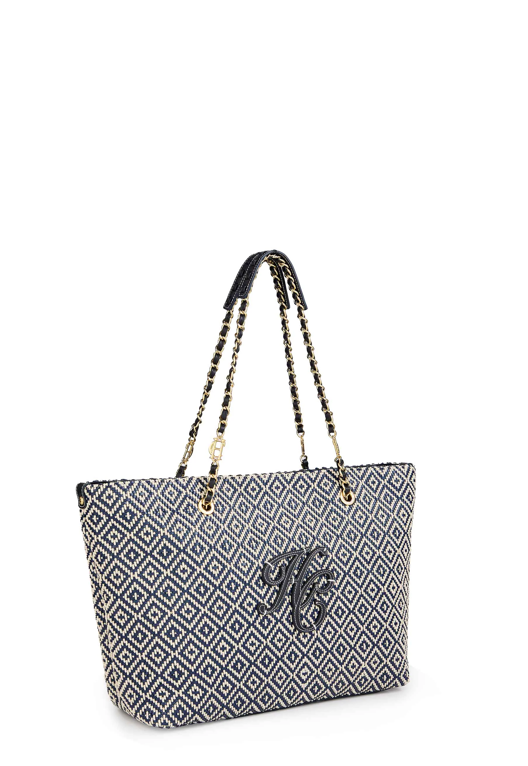 Amalfi Straw Tote (Navy Geo)