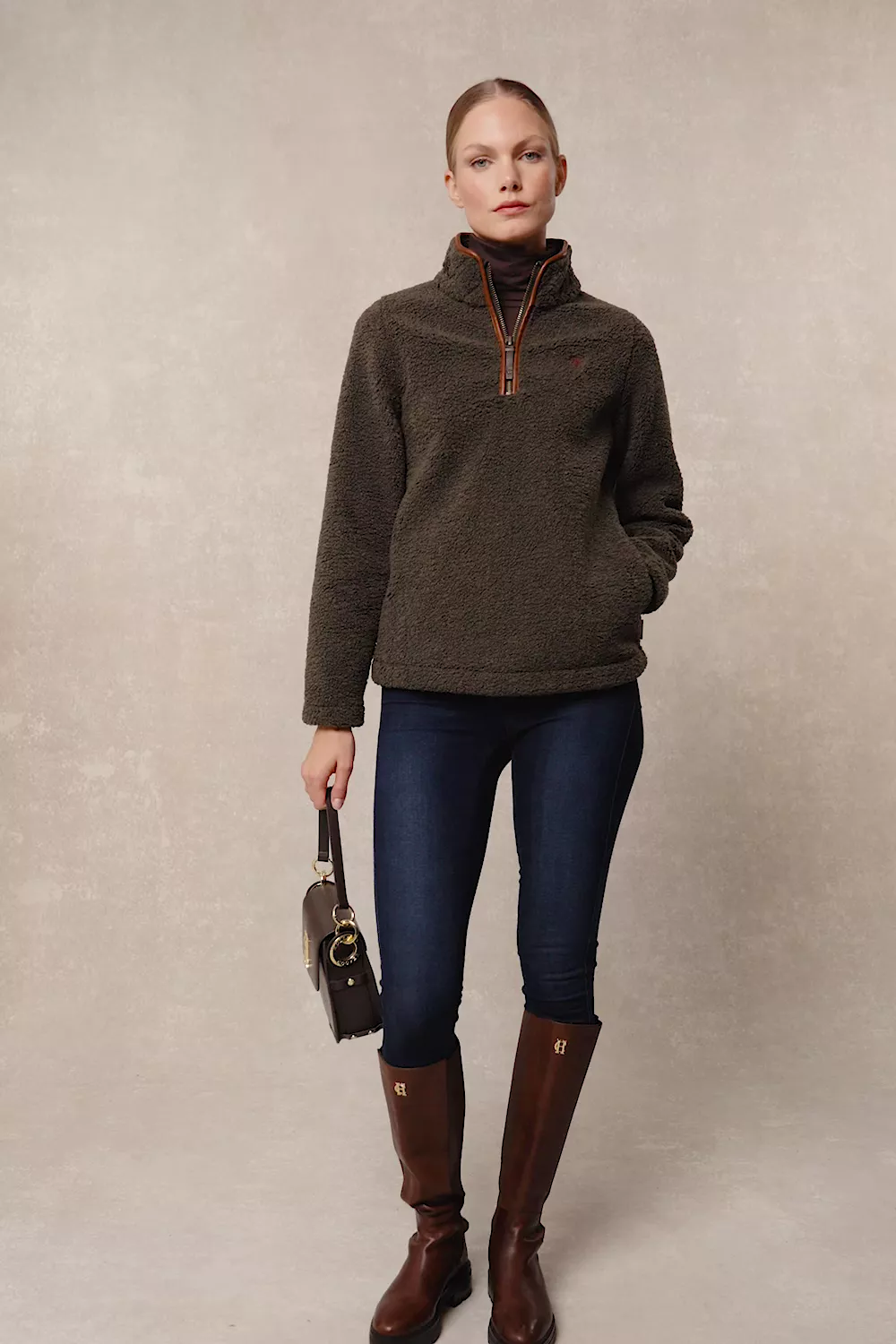 Country Fleece Quarter Zip (Khaki Borg)