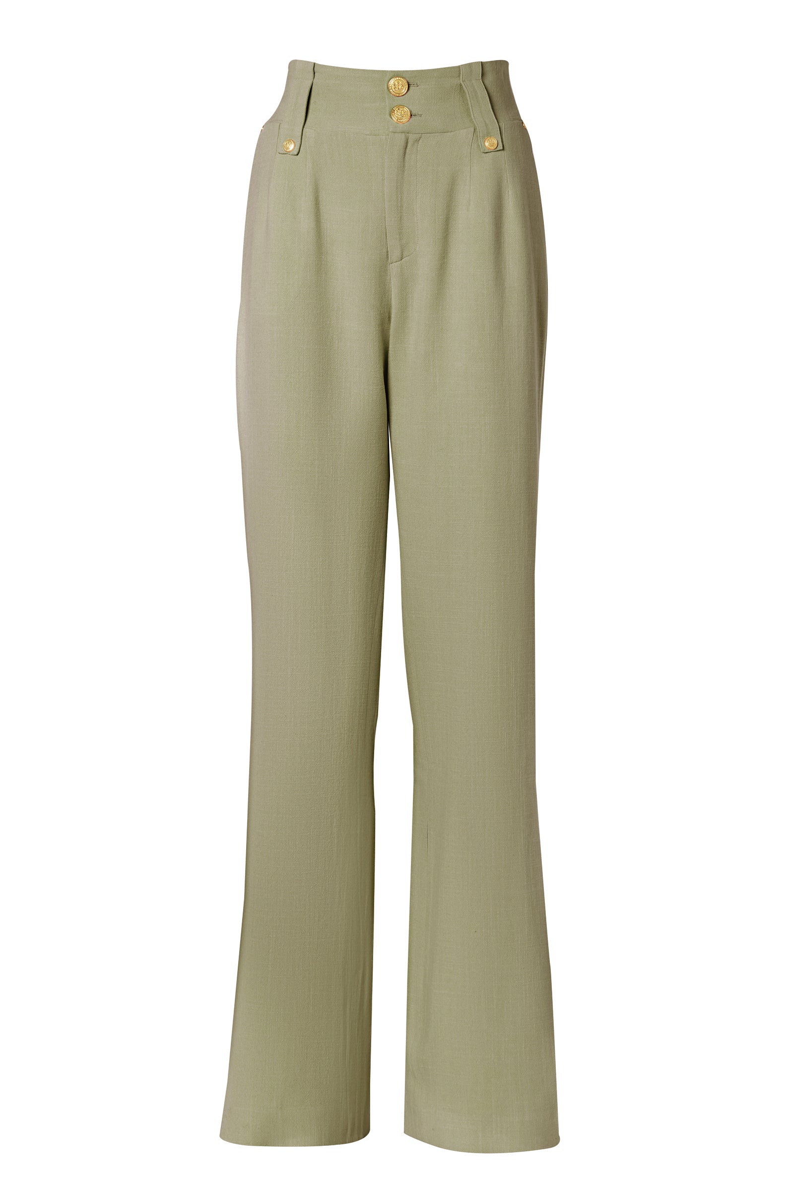 High Waisted Straight Trouser (Sage Linen)