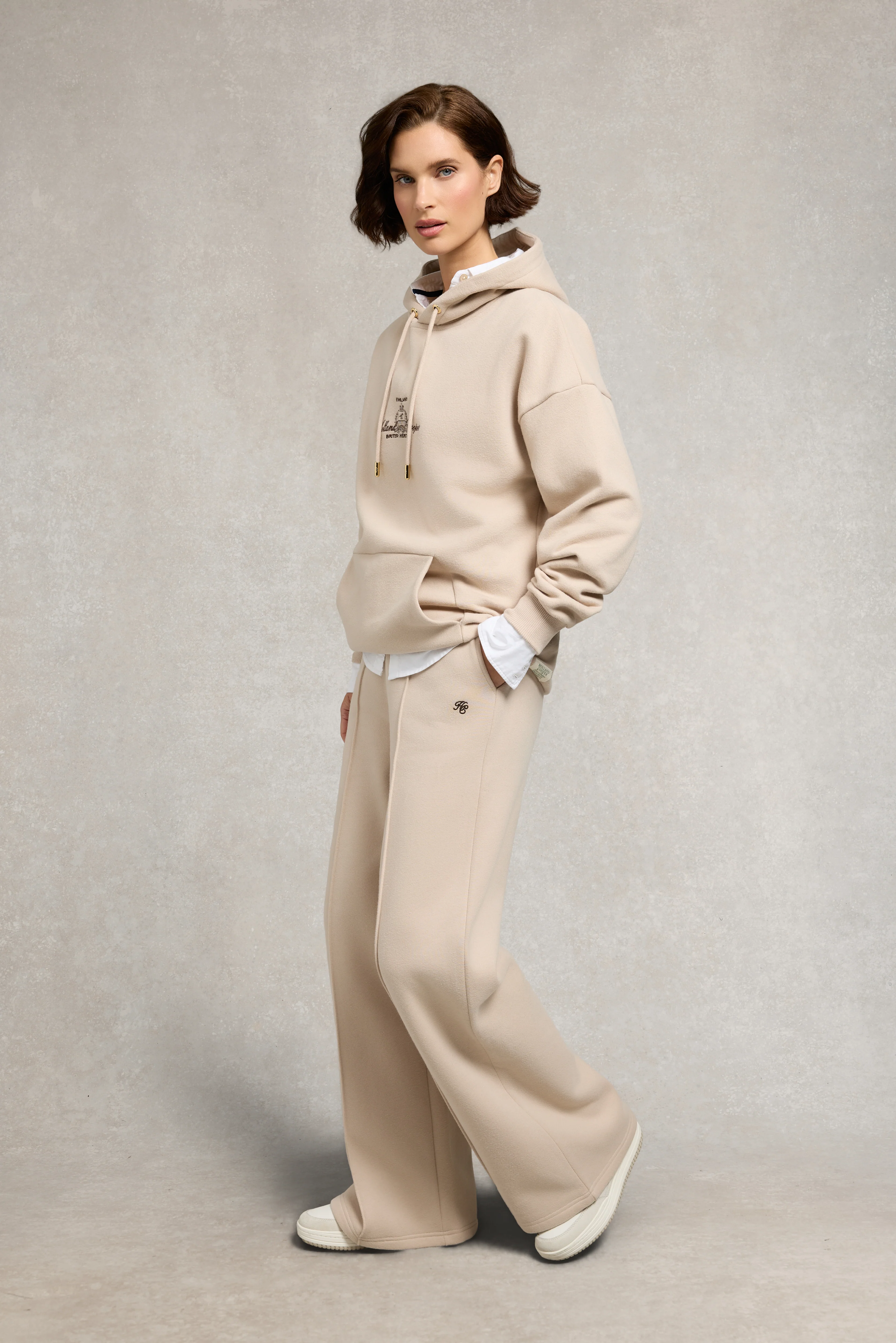 Relaxed Fit Script Hoodie (Stone)