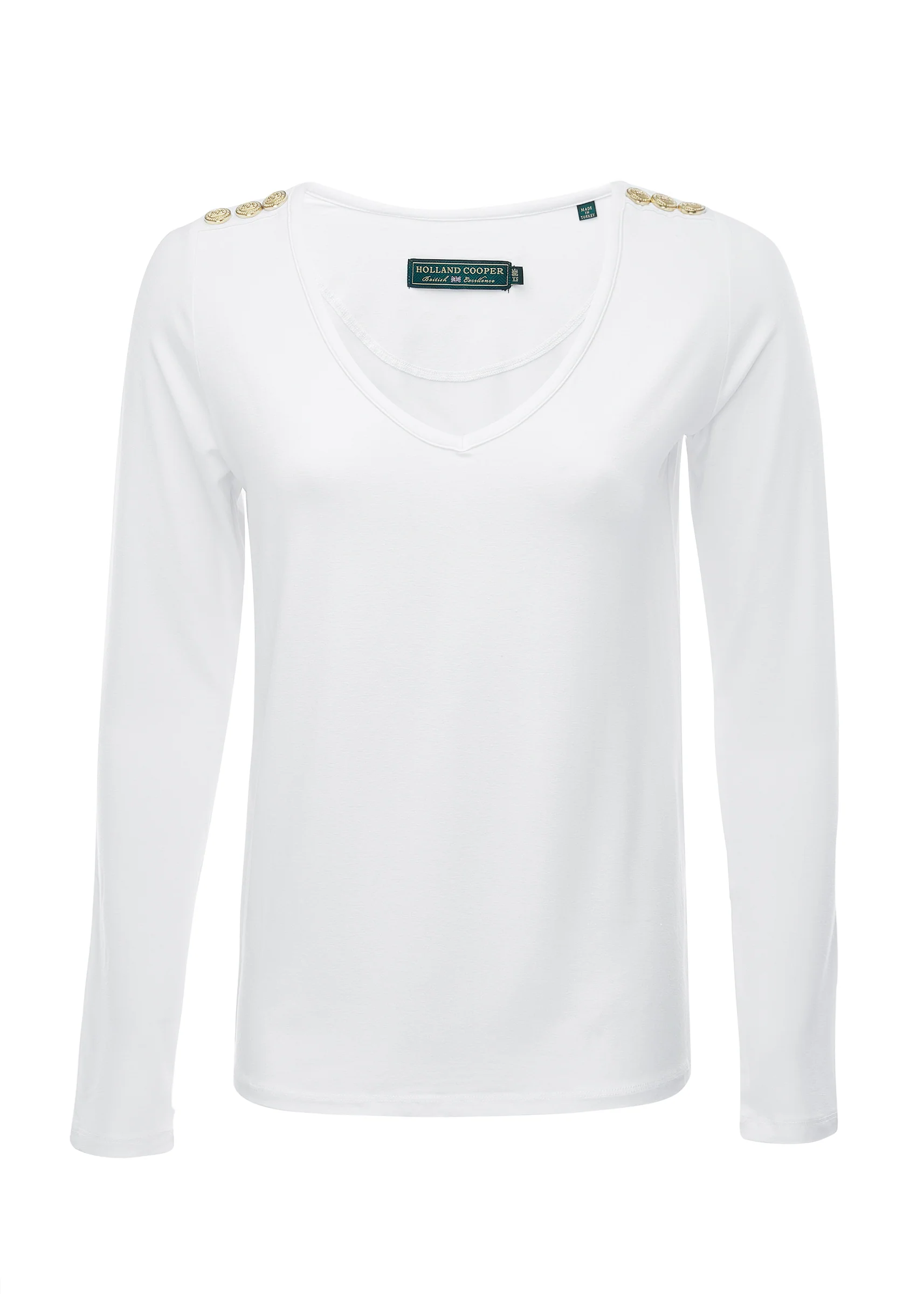 Long Sleeve V-Neck Tee (White)