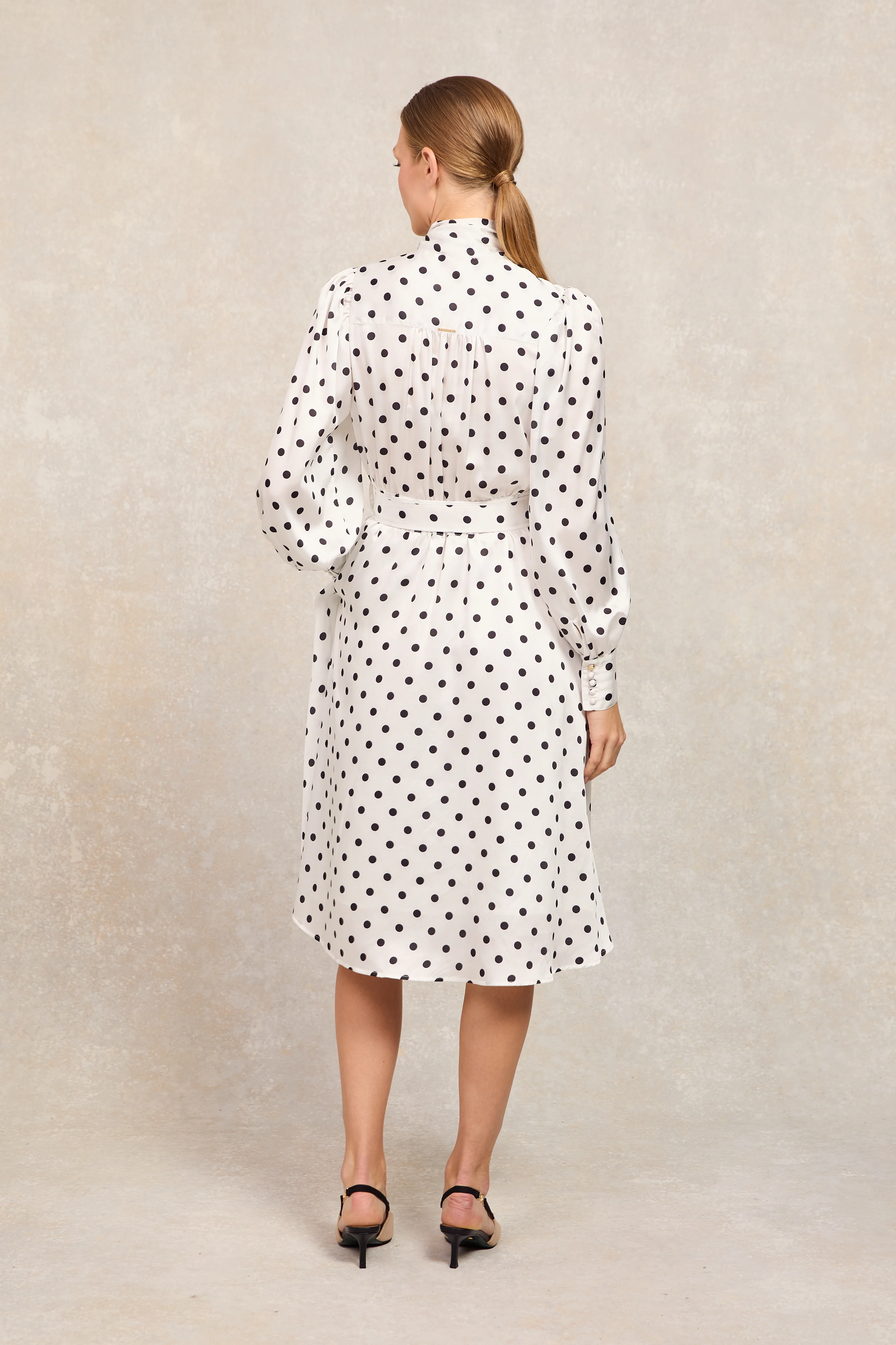 Ariella Midi Dress (White Black Polka Dot)