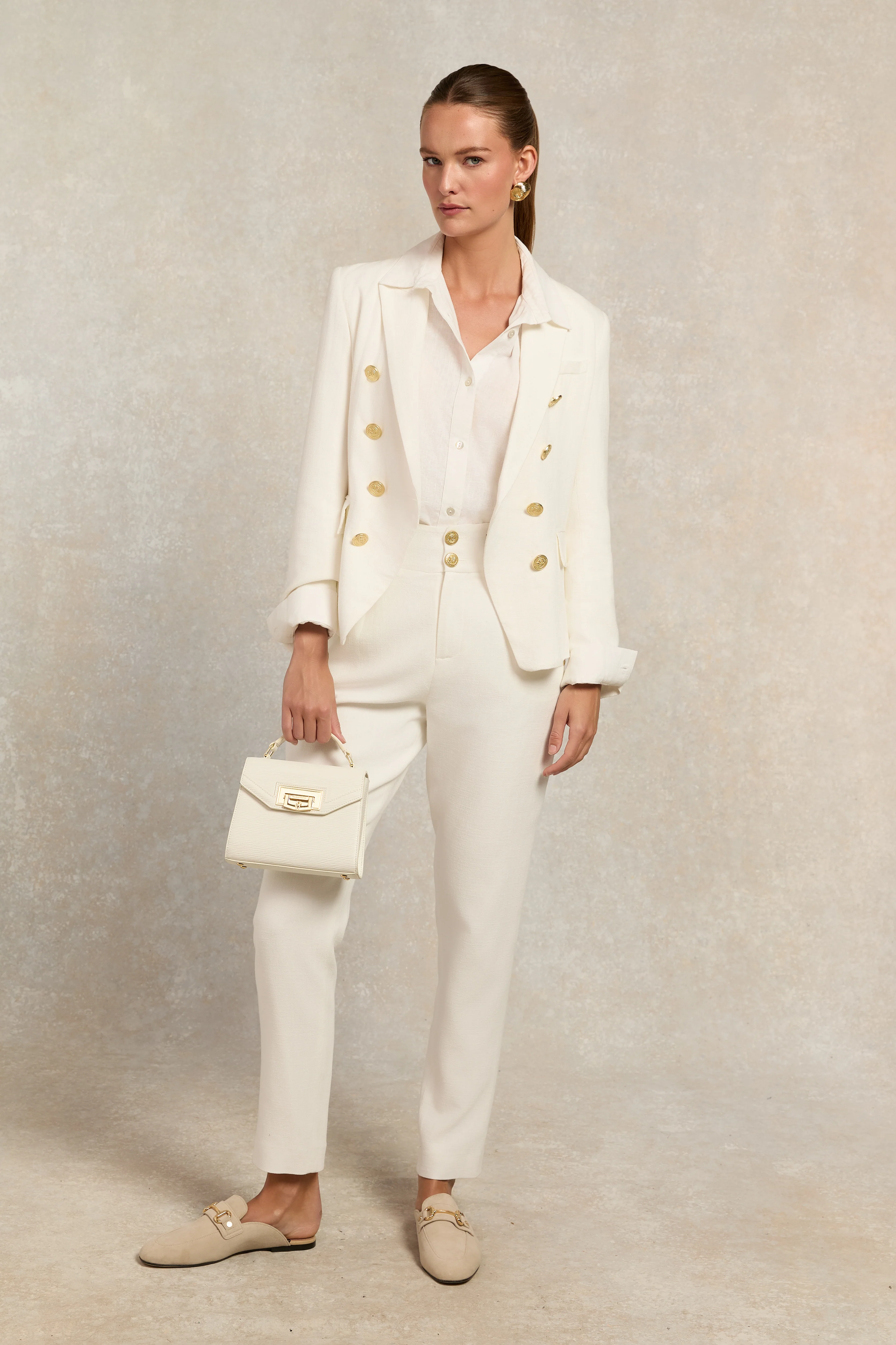 High Waisted Peg Trouser (Oyster Linen)