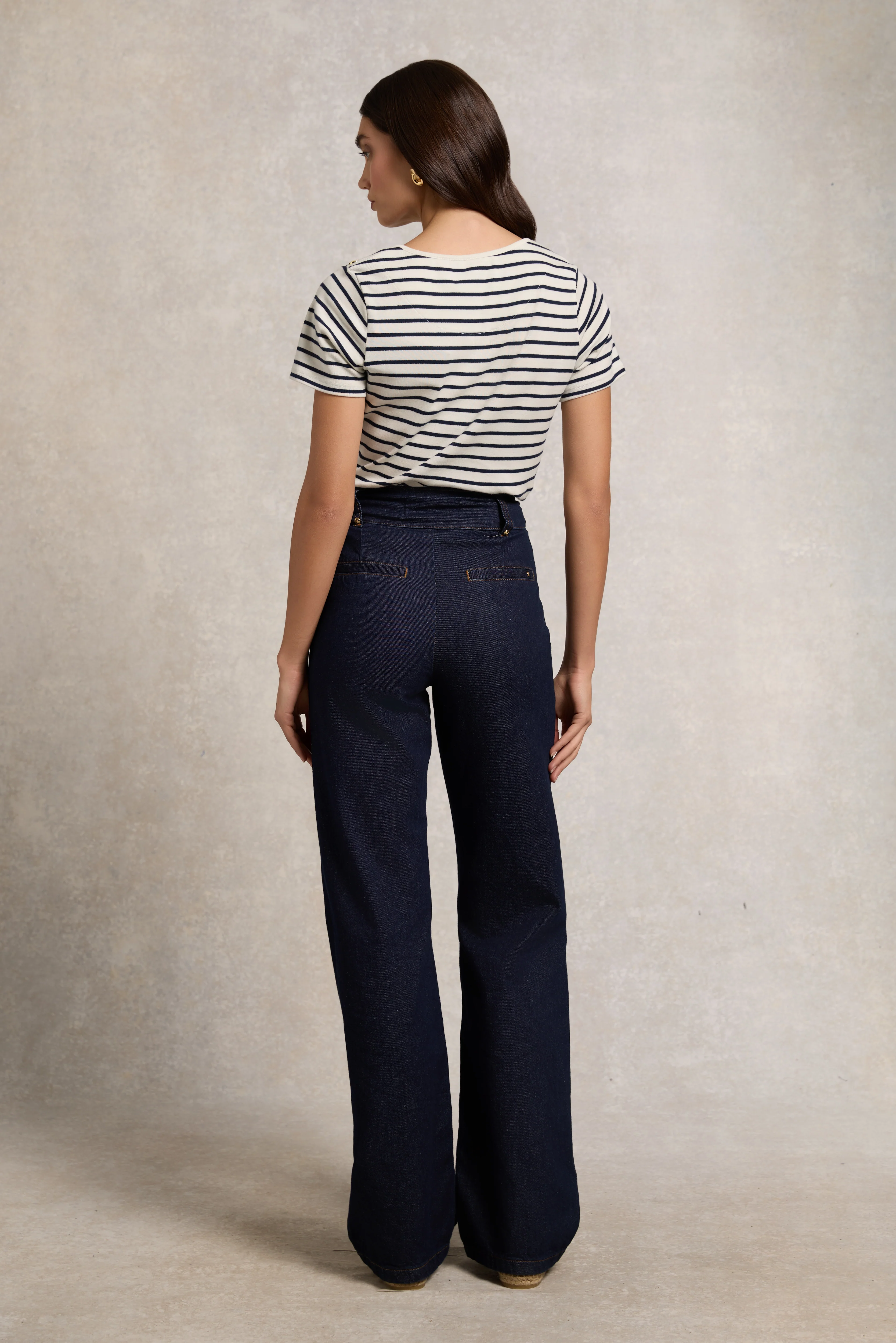 Padstow Crew Neck Tee (Natural Ink Navy Stripe)