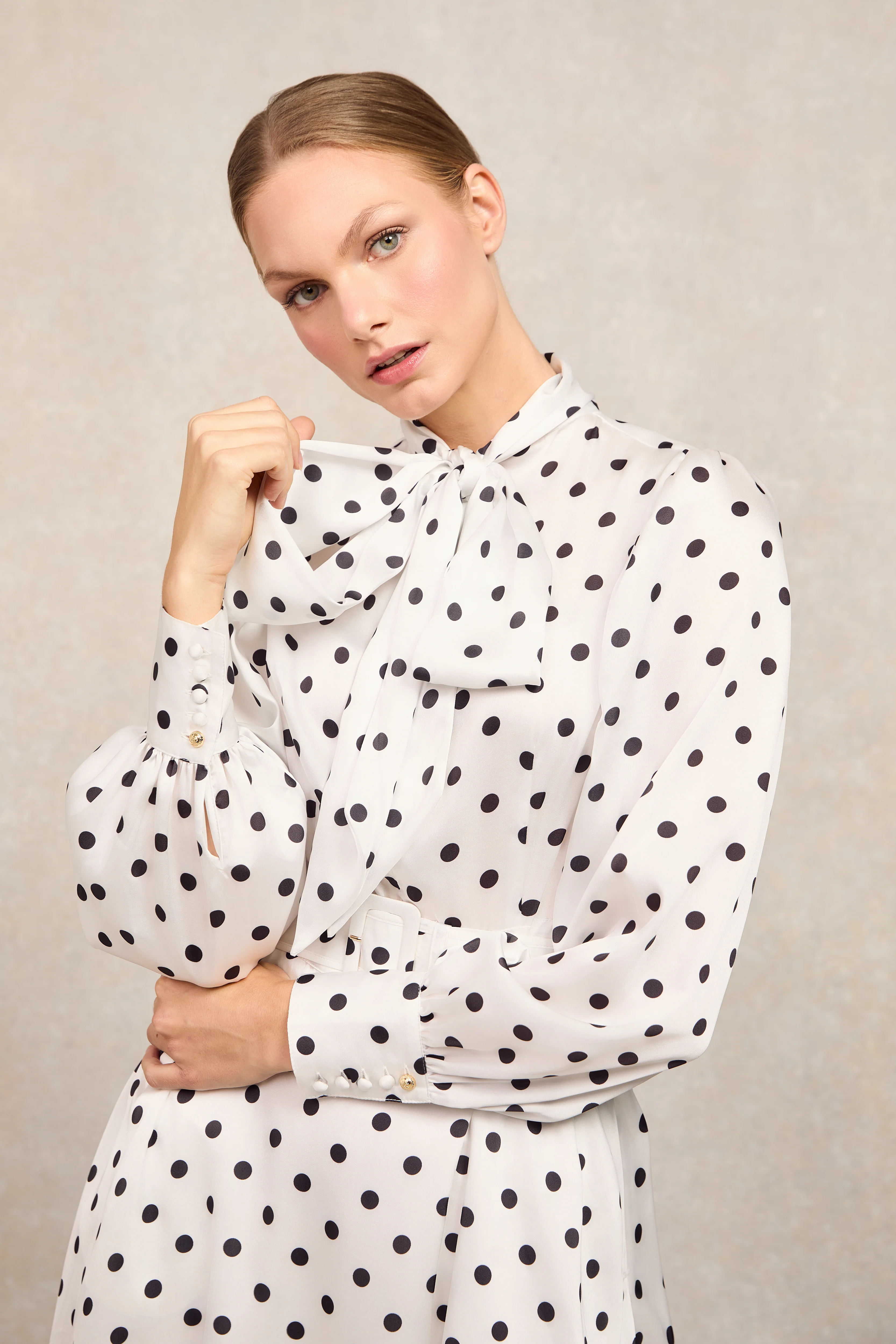 Ariella Midi Dress (White Black Polka Dot)