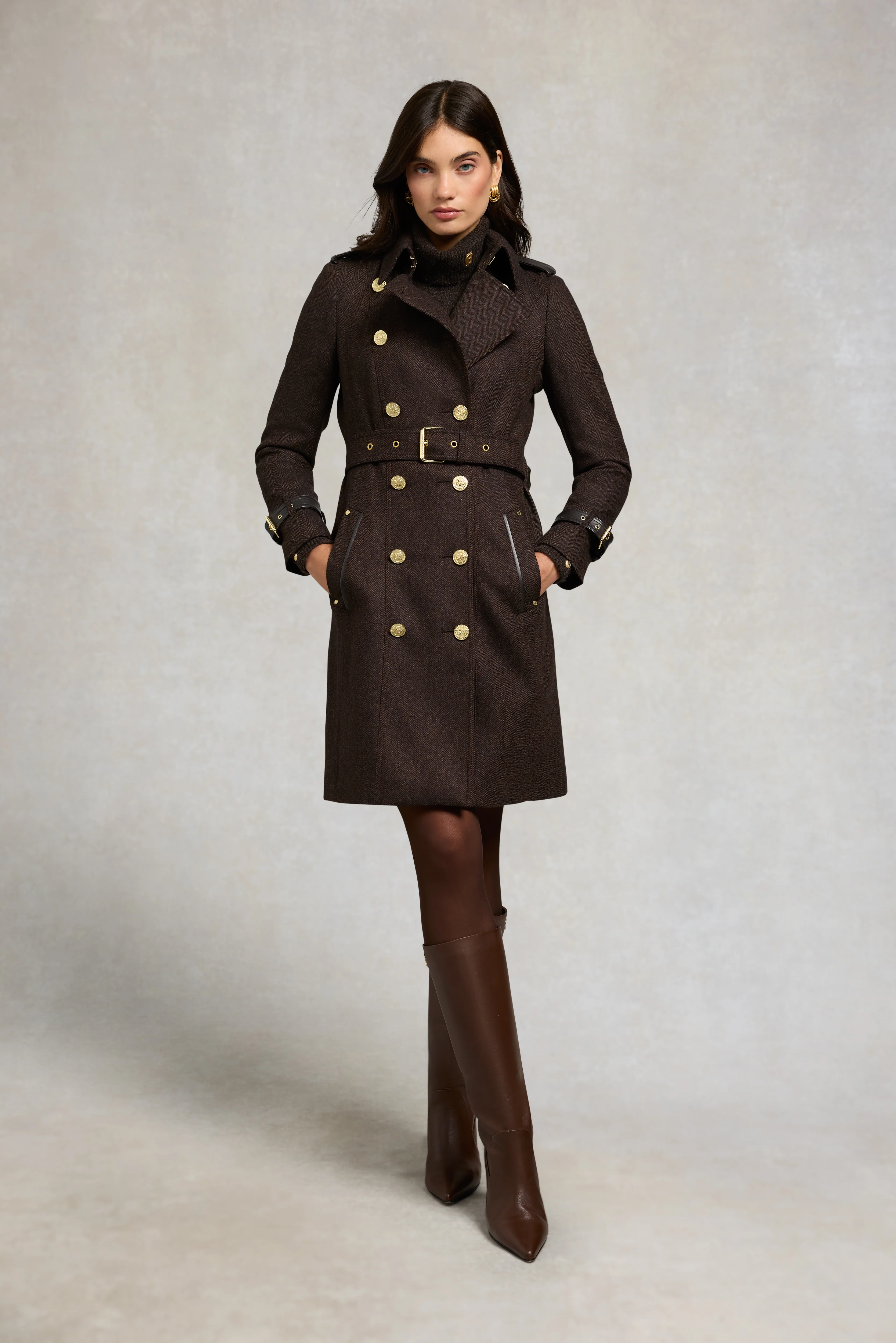 Marlborough Trench Coat (Chocolate Herringbone)