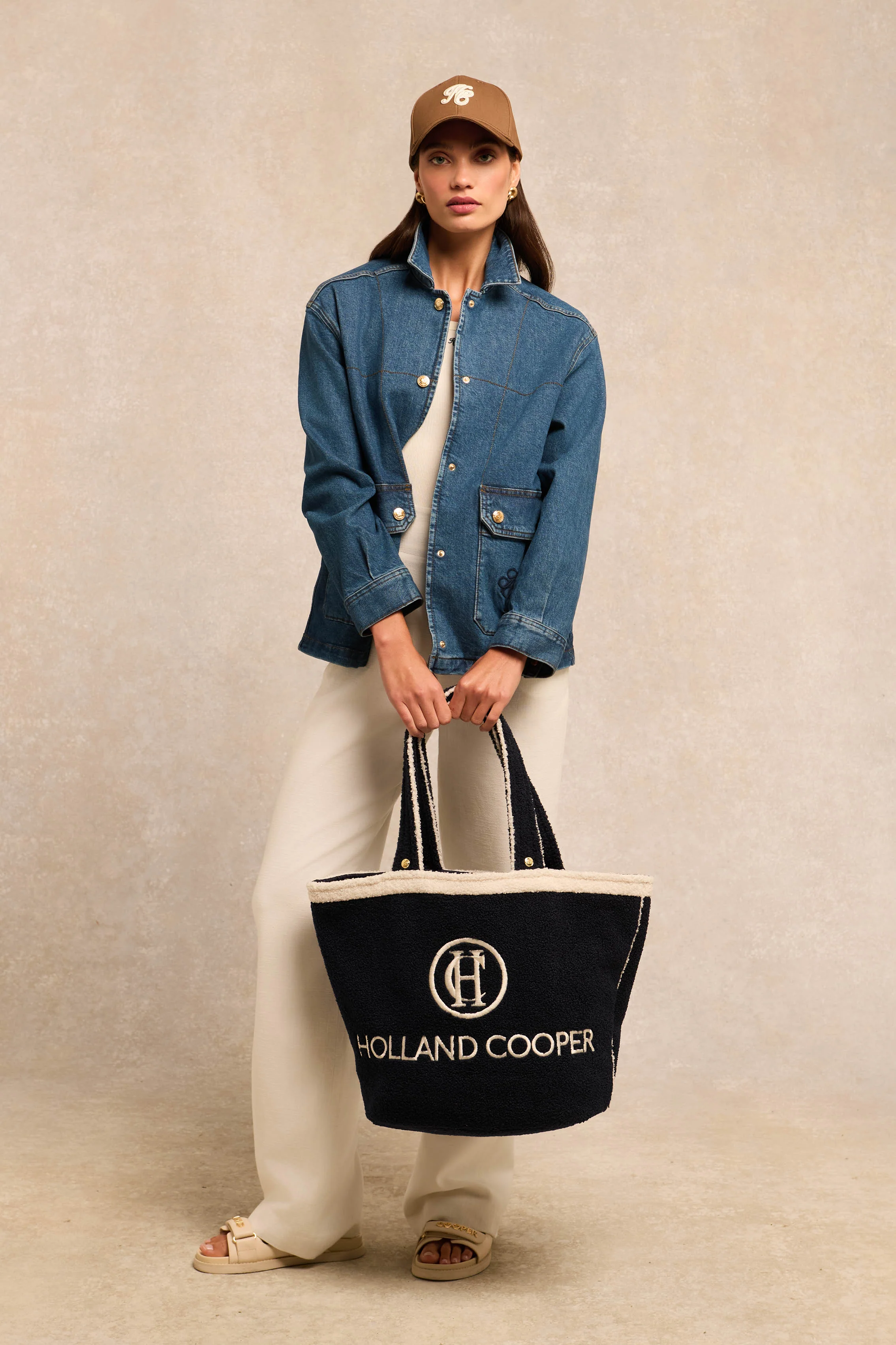 Paloma Towelling Tote (Navy Ecru)