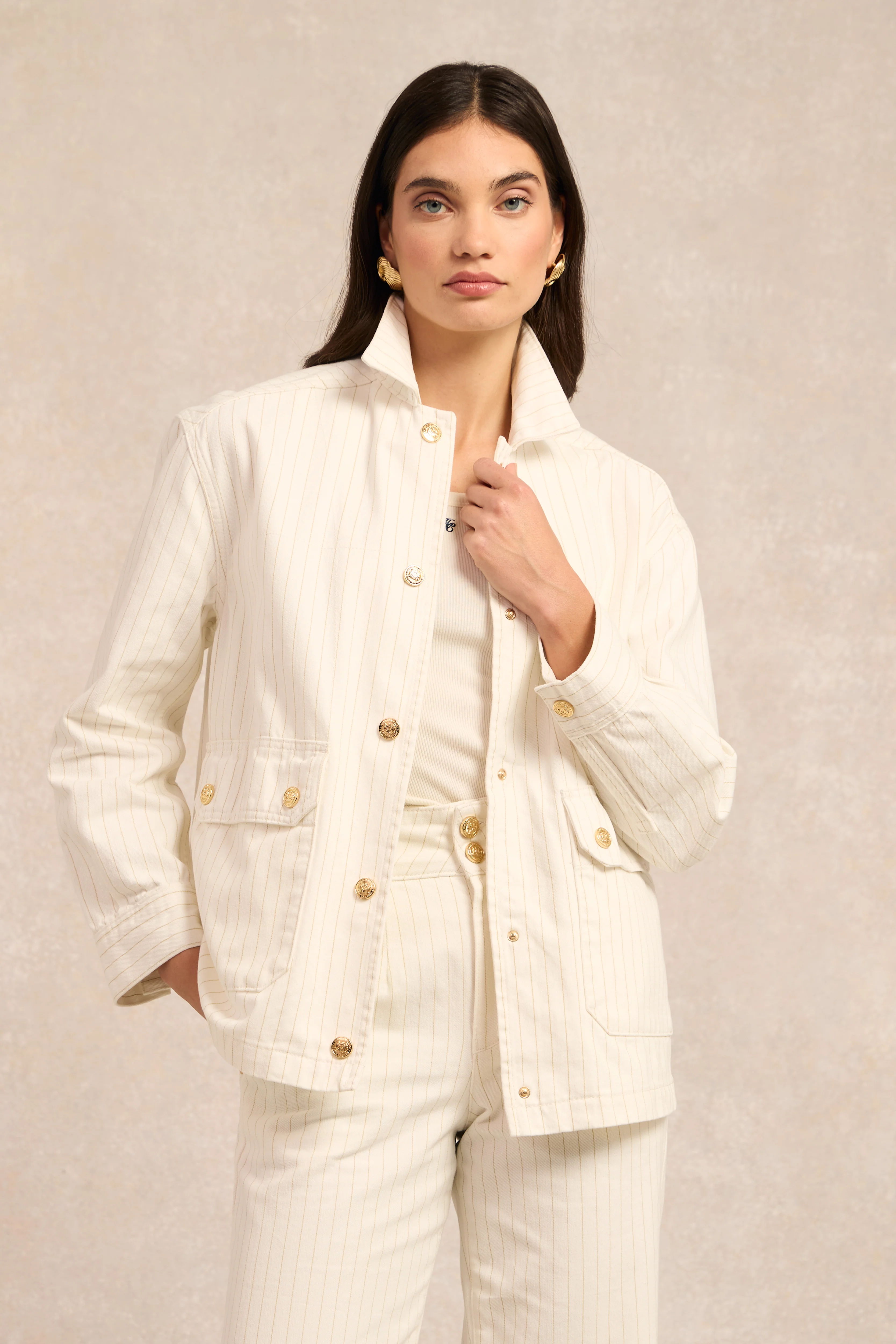 Denim Chore Jacket (Ecru Stripe)