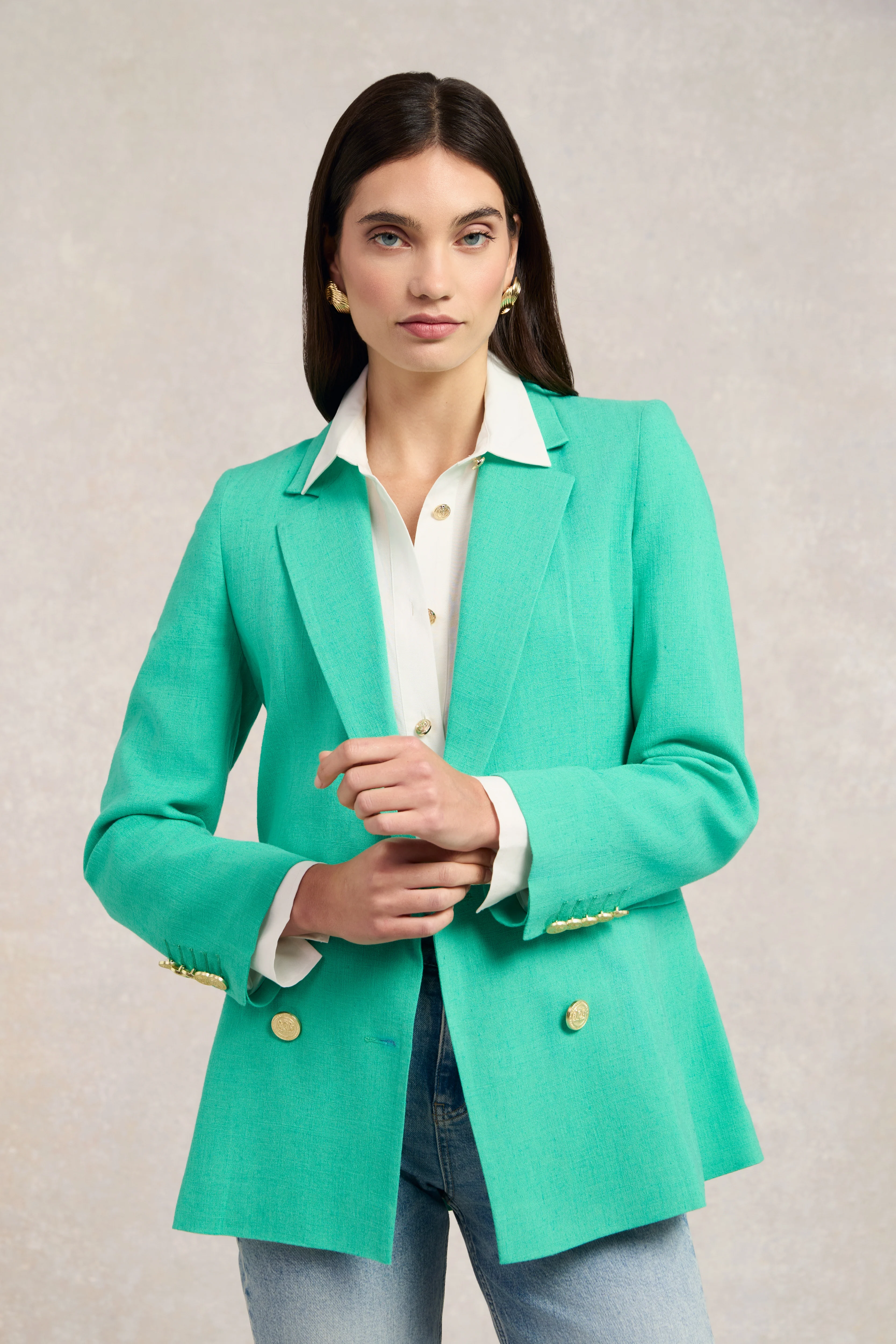 Double Breasted Blazer (Jade Linen)